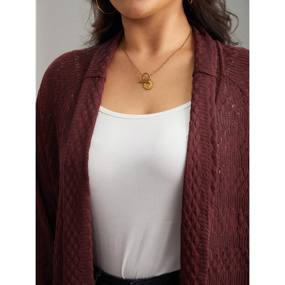 Plus Size Solid Geometric Hollow Out Cardigan Russet Women Casual Loose Long Sleeve Dailywear Cardigans BloomChic 22-24/3X Product Image