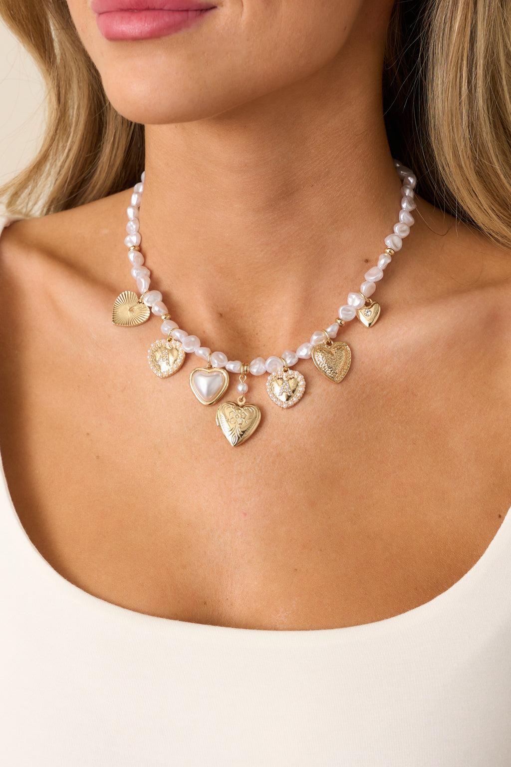 By Your Side Ivory Pearl & Gold Charm Necklace Product Image