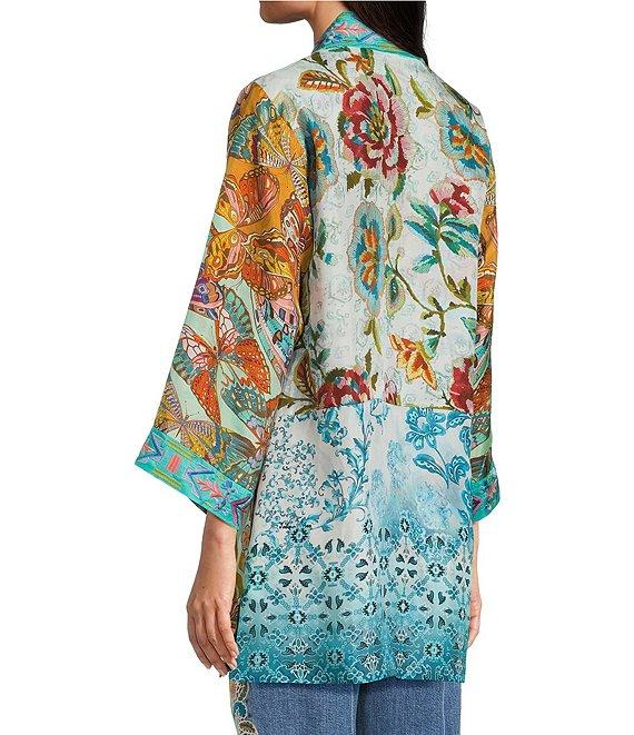 JOHNNY WAS Silk Filaree Gillian Mix Reversible Print Coordinating Open Front 3/4 Sleeve Kimono Product Image