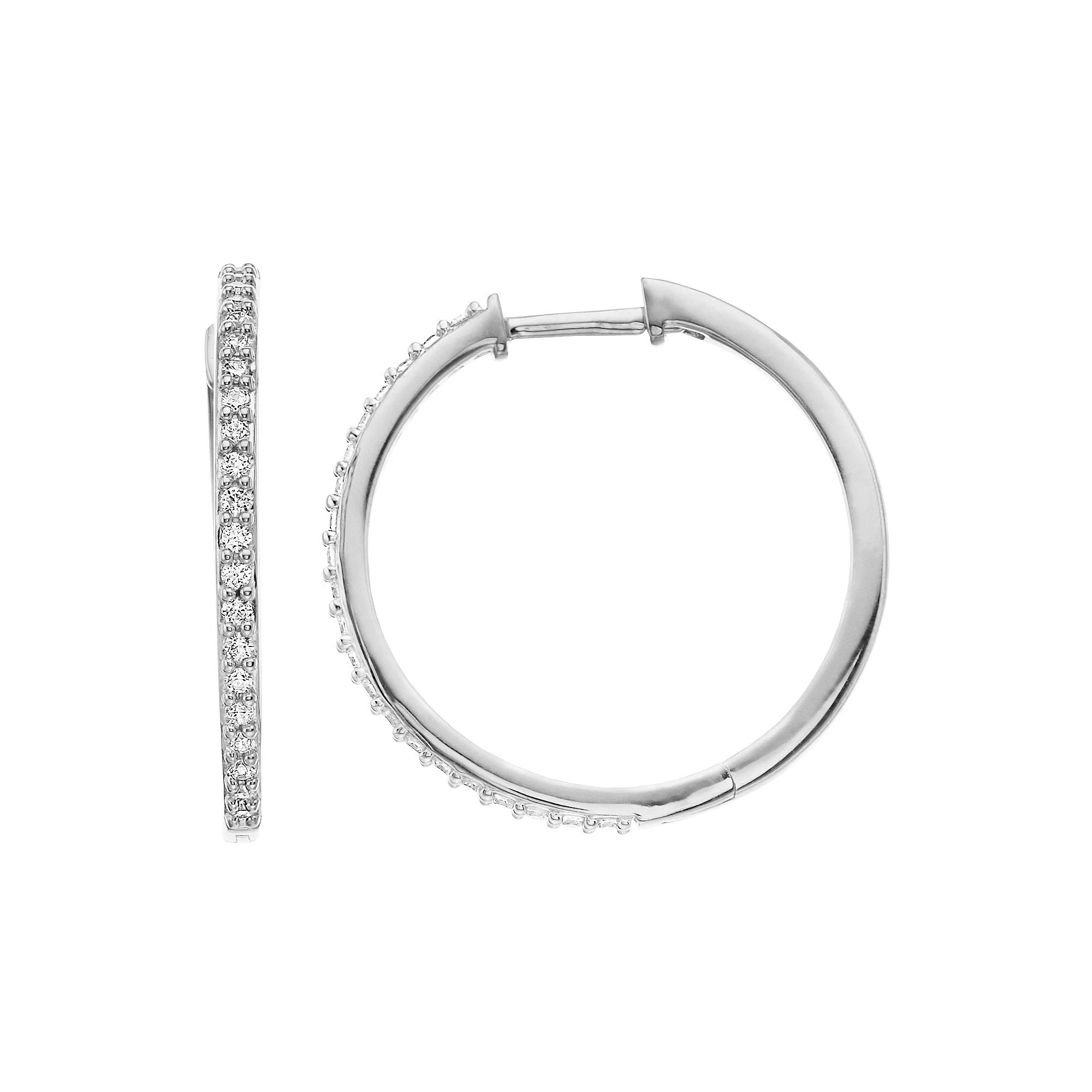 Diamond Brilliance 1/2 Carat T.W. Diamond Hoop Earrings, Women's, Silver Tone Product Image