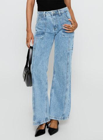 Chad Cargo High Rise Wide Leg Jeans Mid Wash Product Image