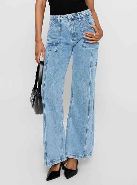 Chad Cargo High Rise Wide Leg Jeans Mid Wash Product Image