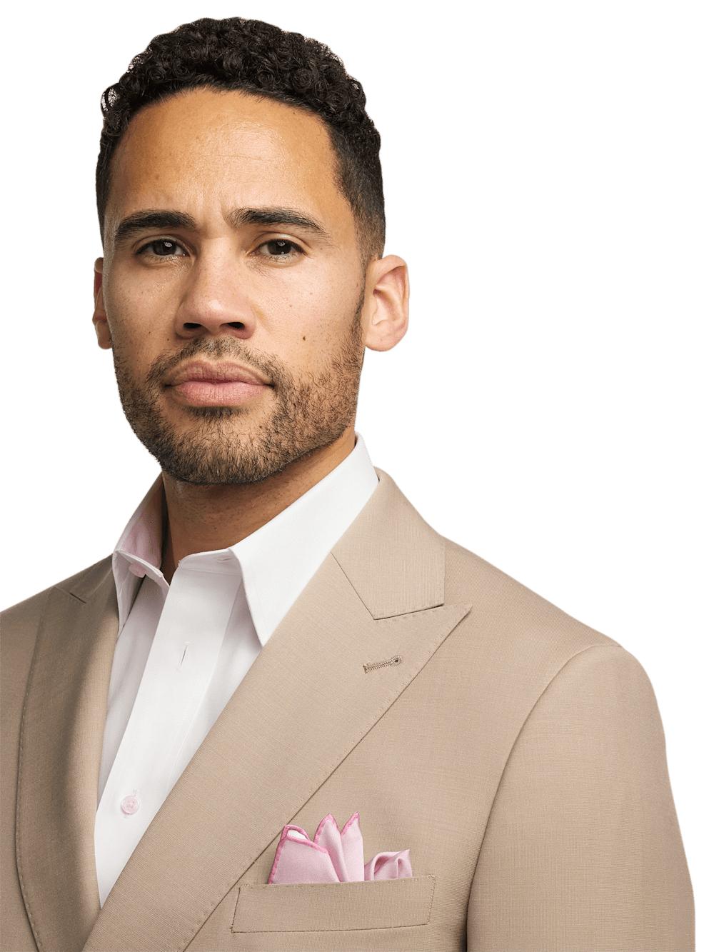 Wool Stretch Bengaline Peak Lapel Suit Jacket - Light Tan Product Image