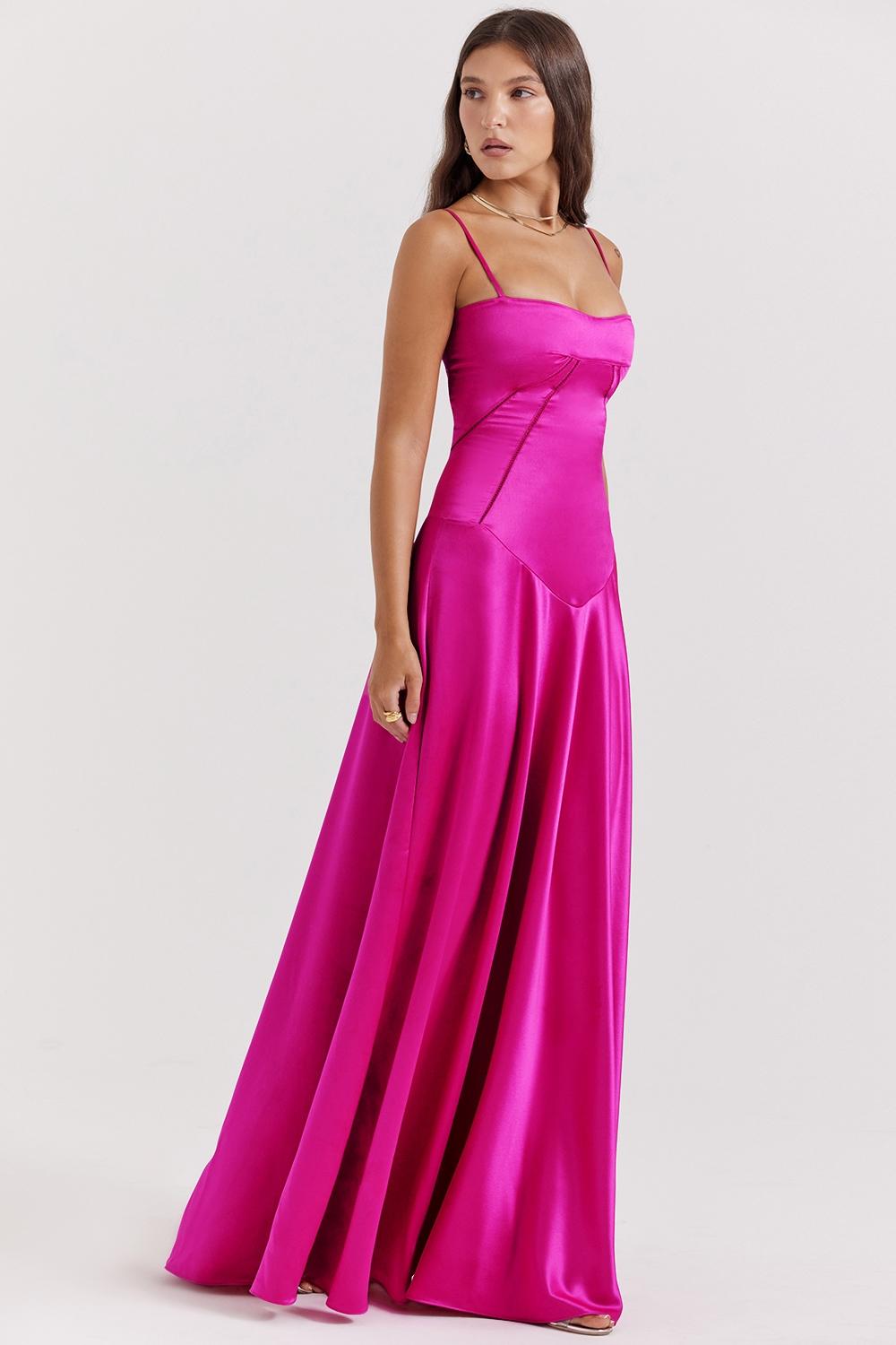 Anabella  fuchsia lace up maxi dress Product Image