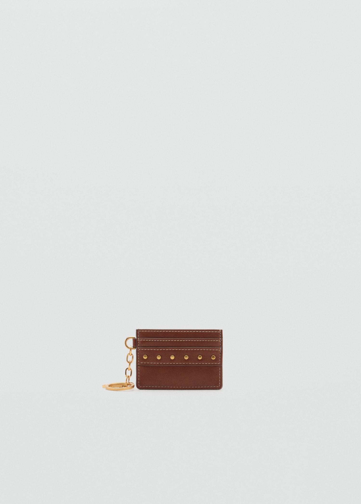 Leather-effect card holder with studs - Women | MANGO USA Product Image