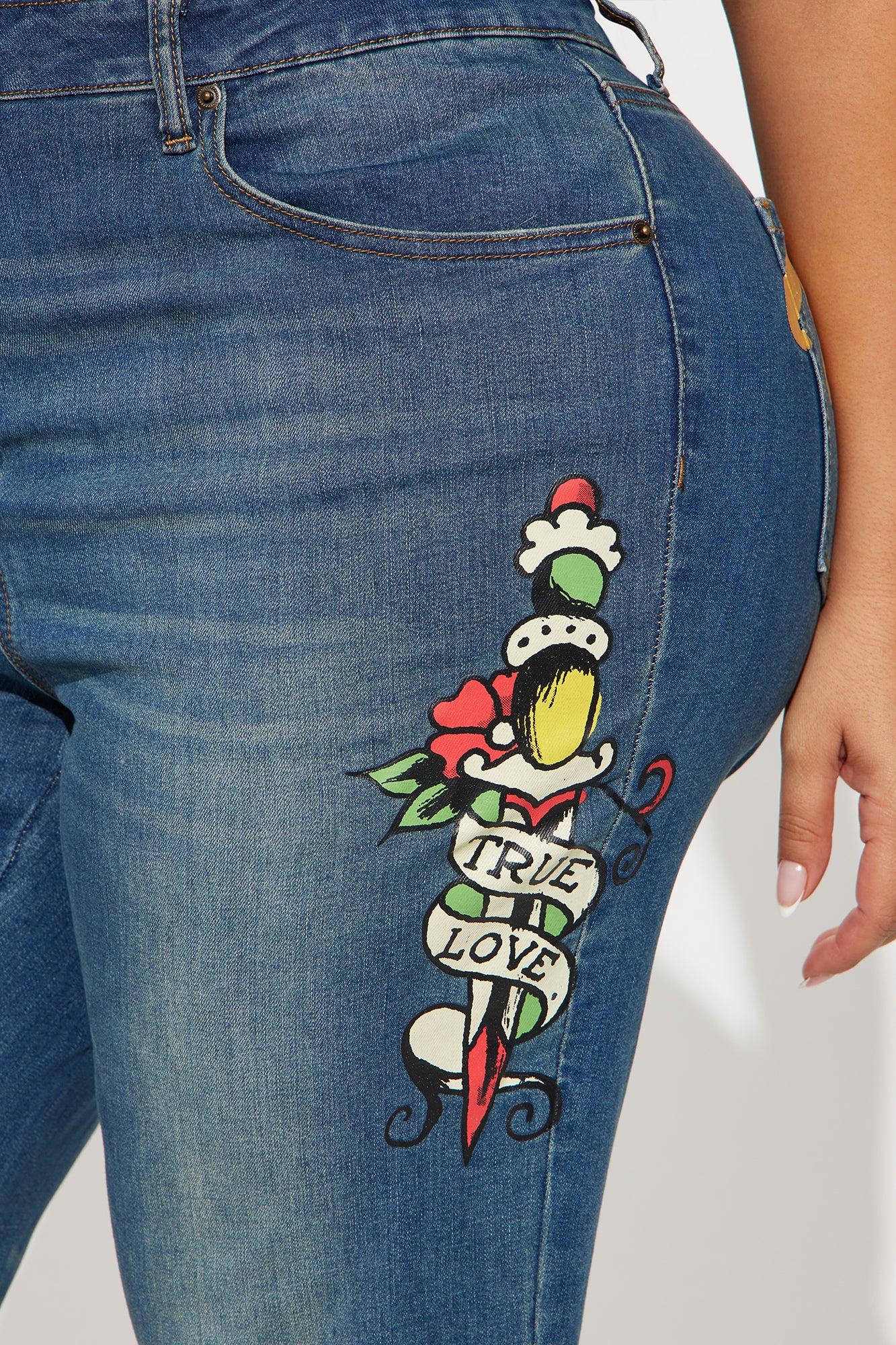 Ed Hardy True Love Denim Jumpsuit - Medium Wash Product Image