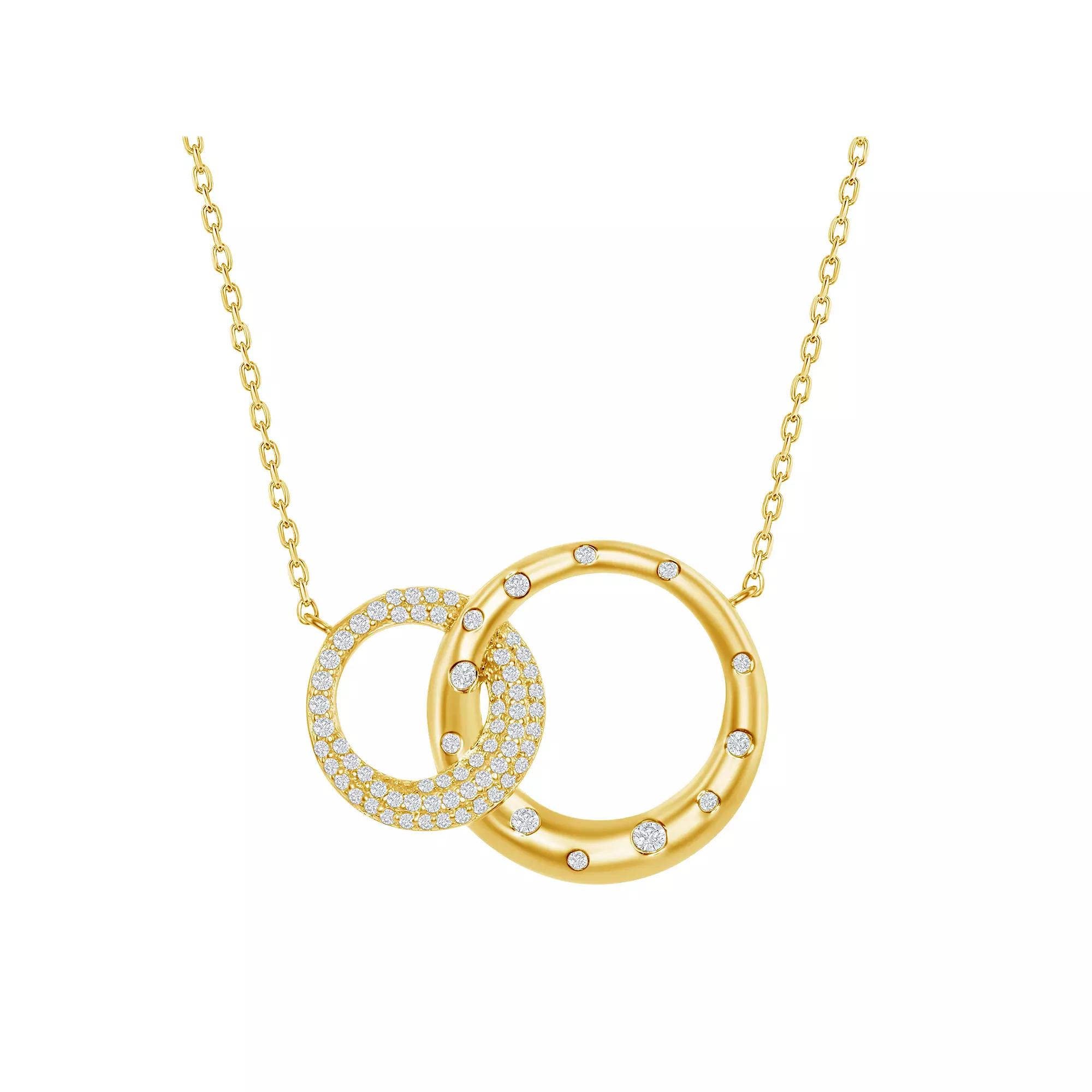 14k Gold Over Silver Interlocking Cubic Zirconia Circle Necklace, Women's, Size: 16-18" ADJ, Gold Tone Product Image