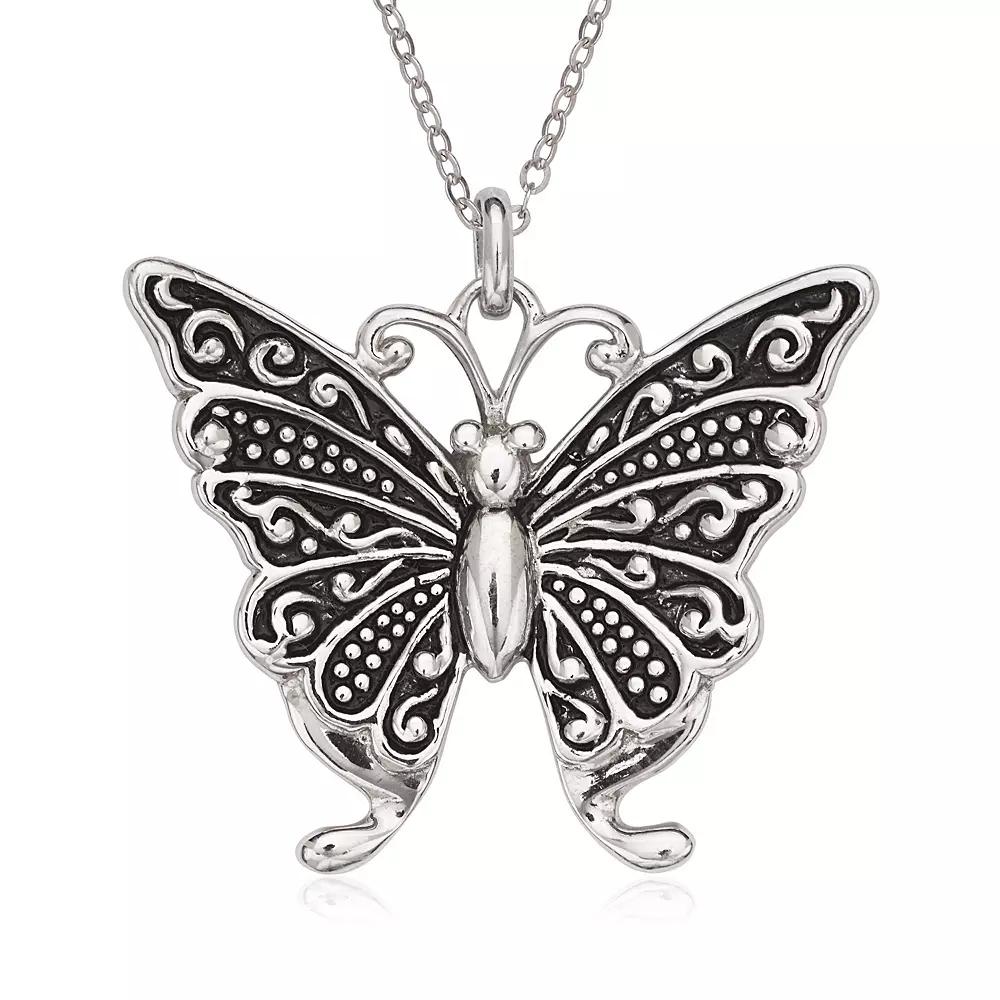 Sterling Silver Oxidized Butterfly Pendant Necklace, Women's, Size: 18" Product Image