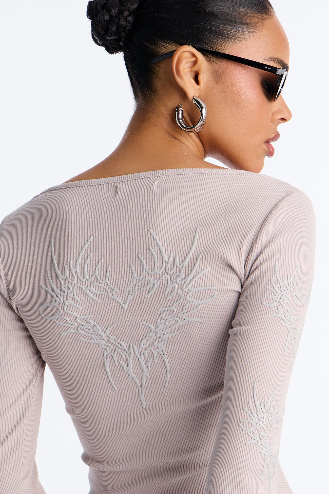 Edgy Vibe Ribbed HenleyTop - Light Grey Female Product Image