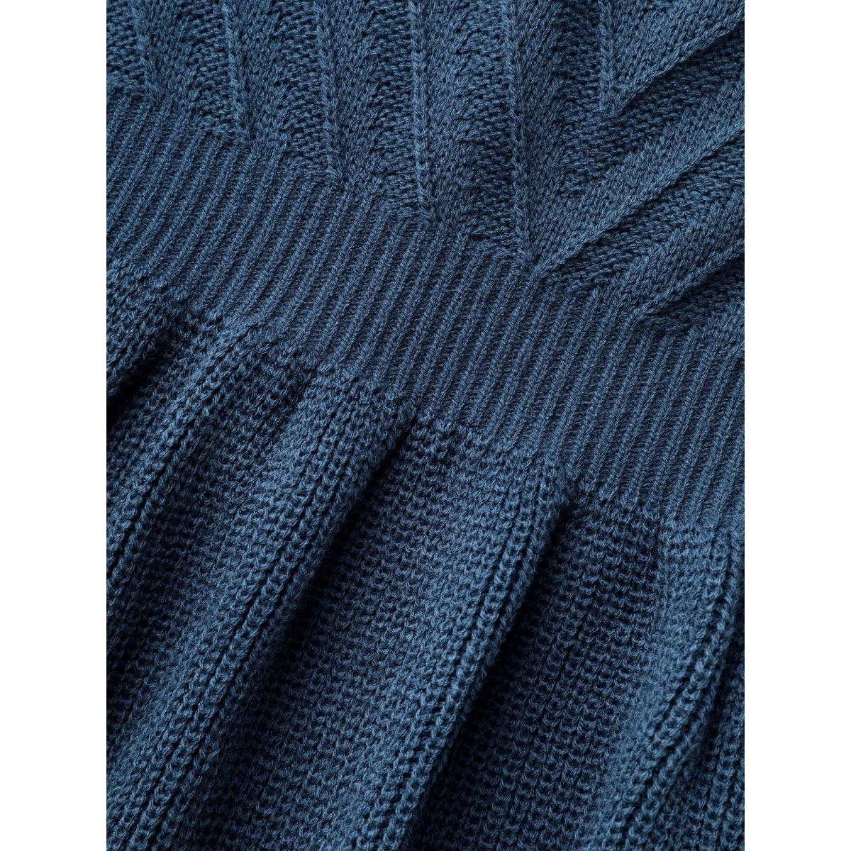 Plus Size Crew Neck Plain Textured Lantern Sleeve Pullover Indigo Women Casual Bodycon Long Sleeve Round Neck Everyday Pullovers BloomChic 14-16/1X Product Image