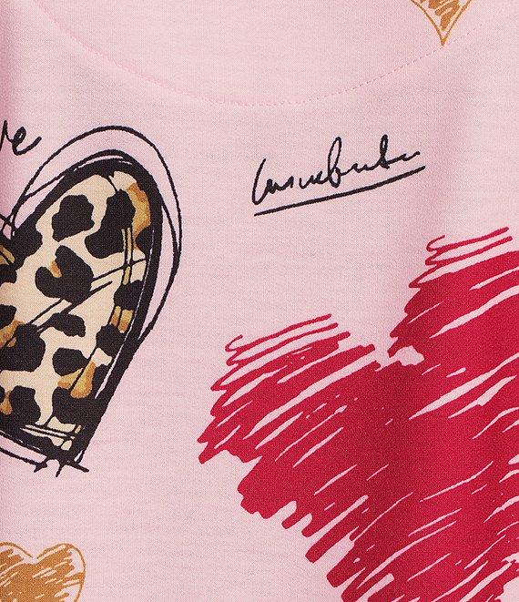 Allison Daley Leopard Hearts Print 3/4 Sleeve Crew Neck Knit Top Product Image