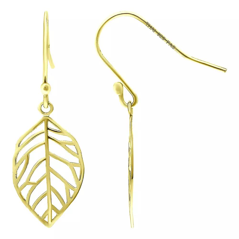 Aleure Precioso 18k Gold Over Silver Leaf Drop Fishhook Earrings, Women's, Gold Tone Product Image