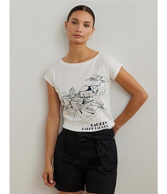 Lauren Ralph Lauren Cotton Blend Jersey Boat Neck Short Sleeve Graphic T-Shirt Product Image