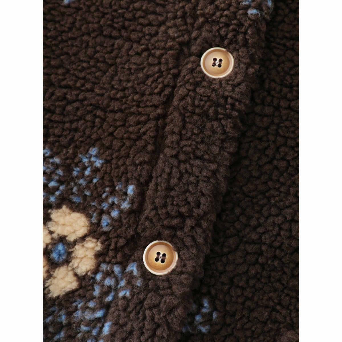 Plus Size Fluffy Floral Pattern Pocket Coat Women Multicolor Leisure Button Ladies Casual Winter Coats BloomChic 12/L Product Image