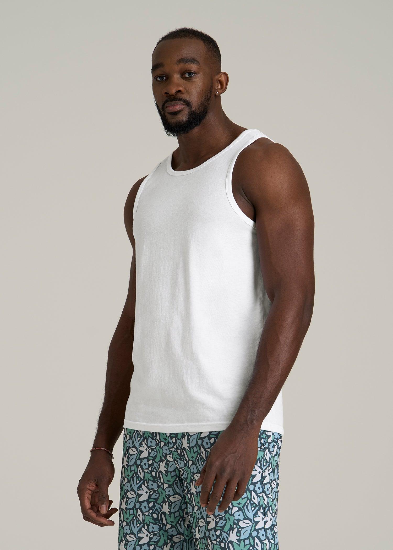 The Essential Beach Tank for Tall Men in White Male Product Image