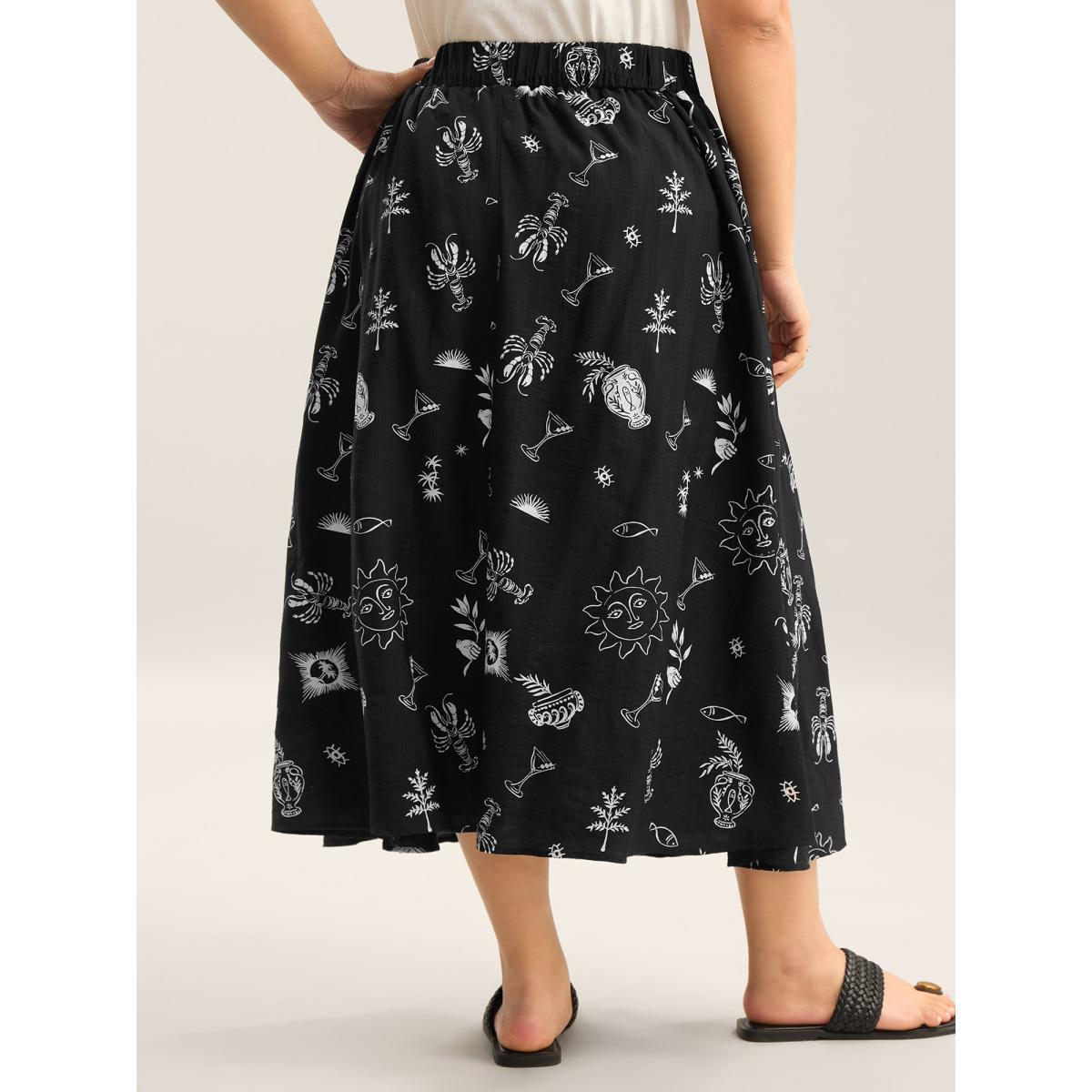 Plus Size Sunny Dance Printed Slit Maxi Skirt Women Black Beach Loose No stretch Side seam pocket Vacation Skirts BloomChic 18-20/2X Product Image