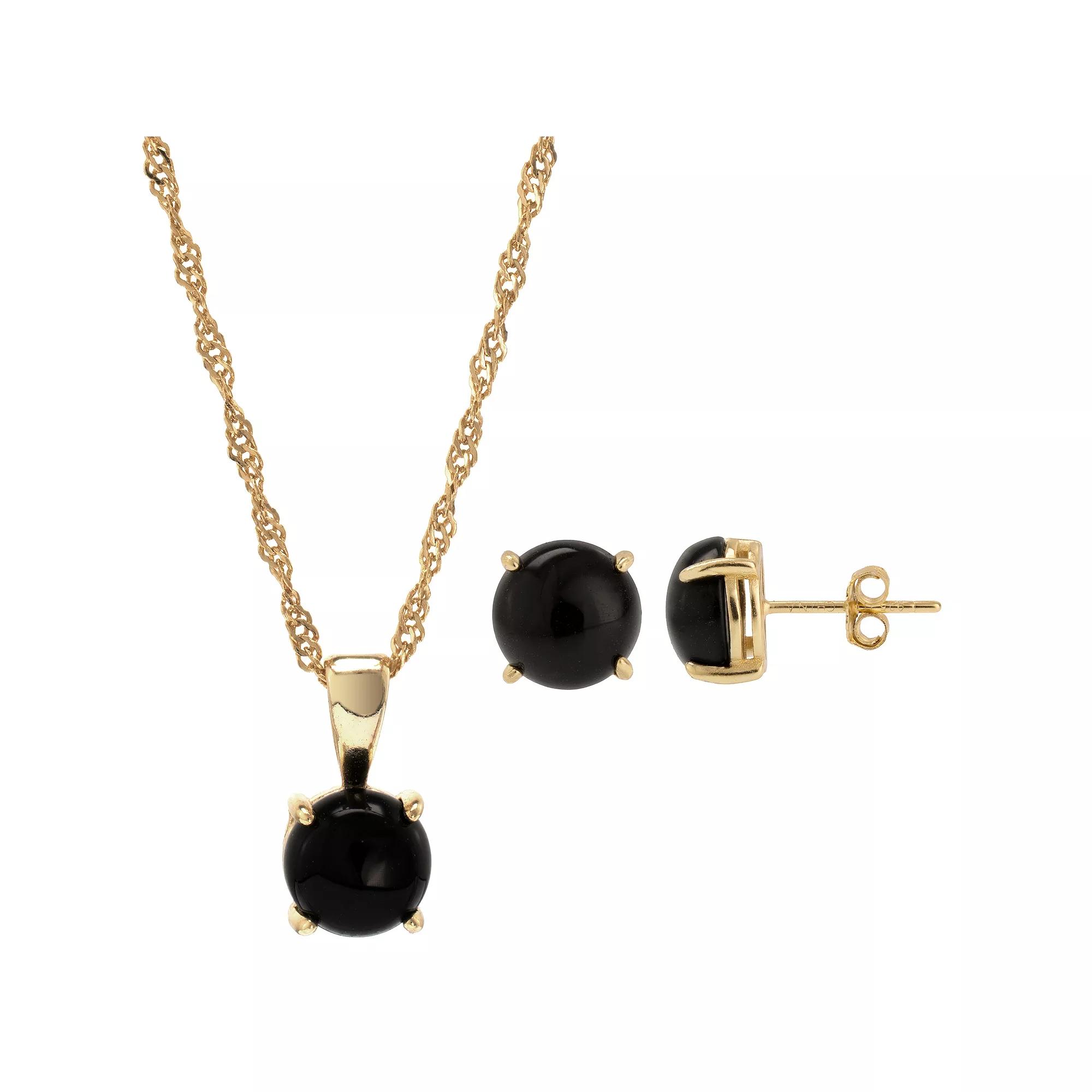 Gemistry 14k Gold Over Silver Black Onyx Stud Earrings & Necklace Set, Women's, Size: 18", Gold Tone Product Image