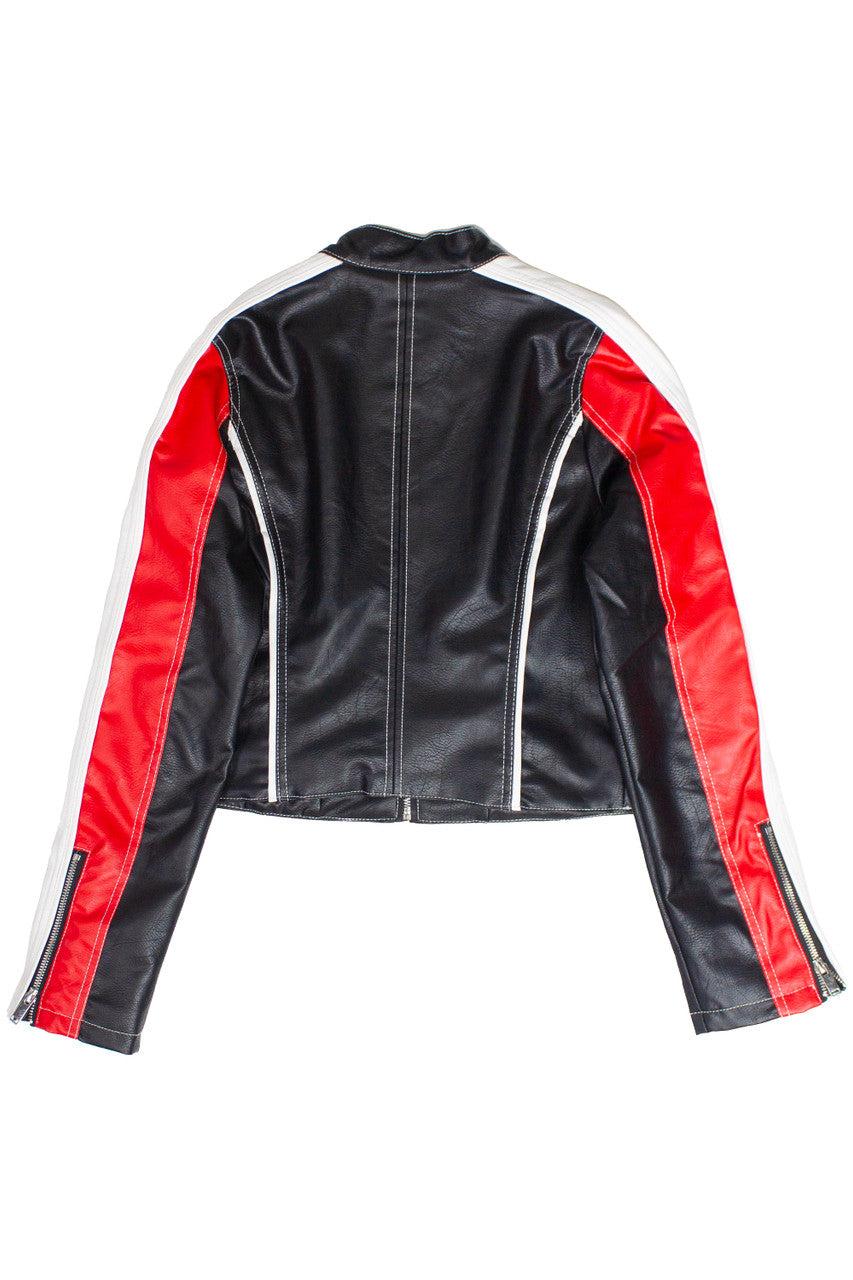 Red & Black Pleather Moto Jacket Product Image