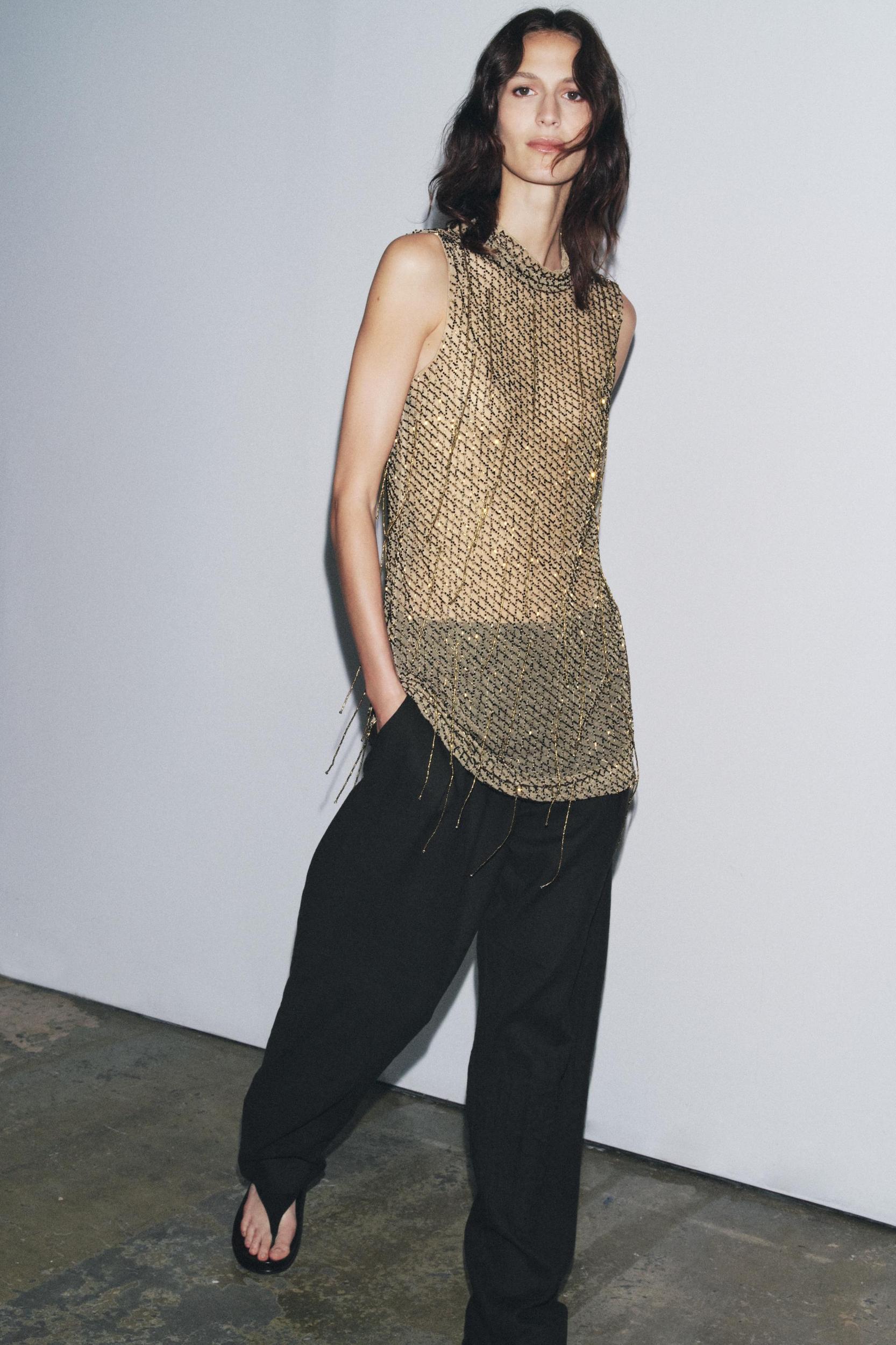 EMBROIDERED BEADED MINI DRESS Product Image