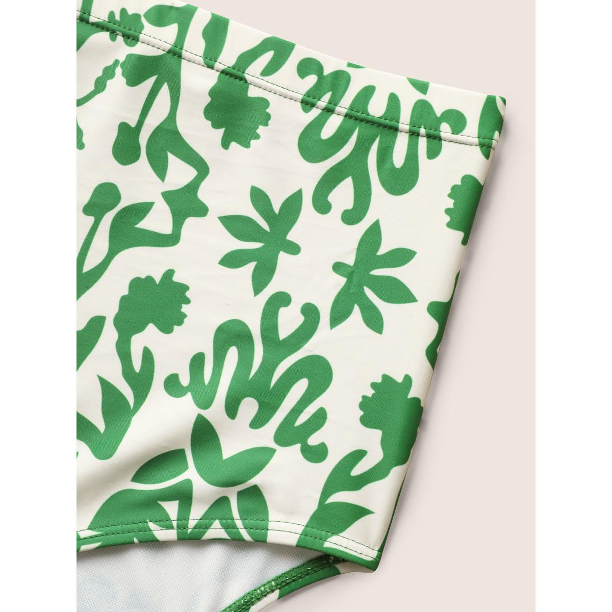 Plus Size Boho Print Overlap Collar Gathered Swim Dress Women's Swimwear Truegreen Beach Bodycon Overlap Collar High stretch Curve Swim Dresses BloomChic 12/L Product Image