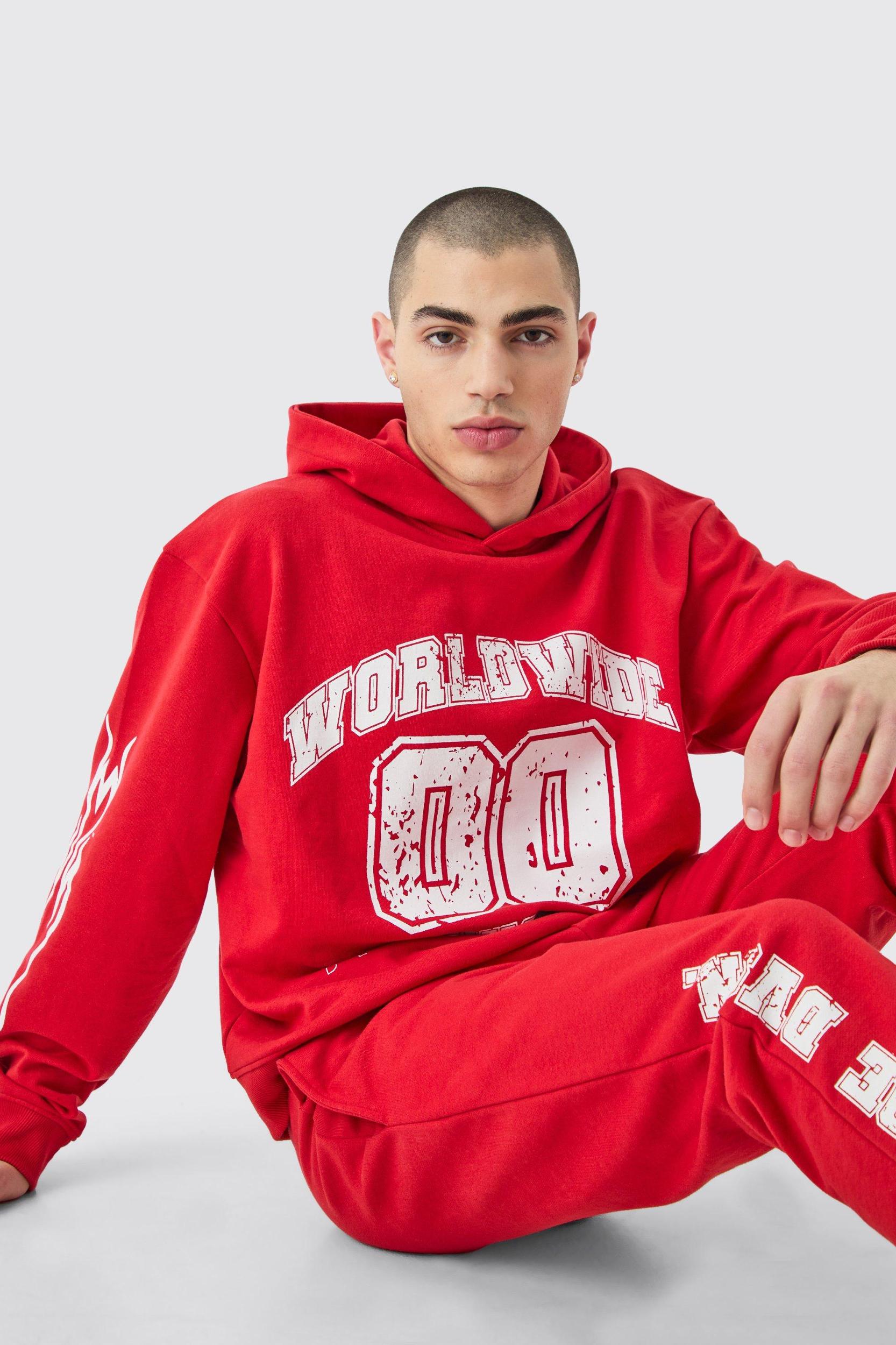 Oversized Boxy Worldwide Varsity Hooded Tracksuit | boohooMAN USA Product Image