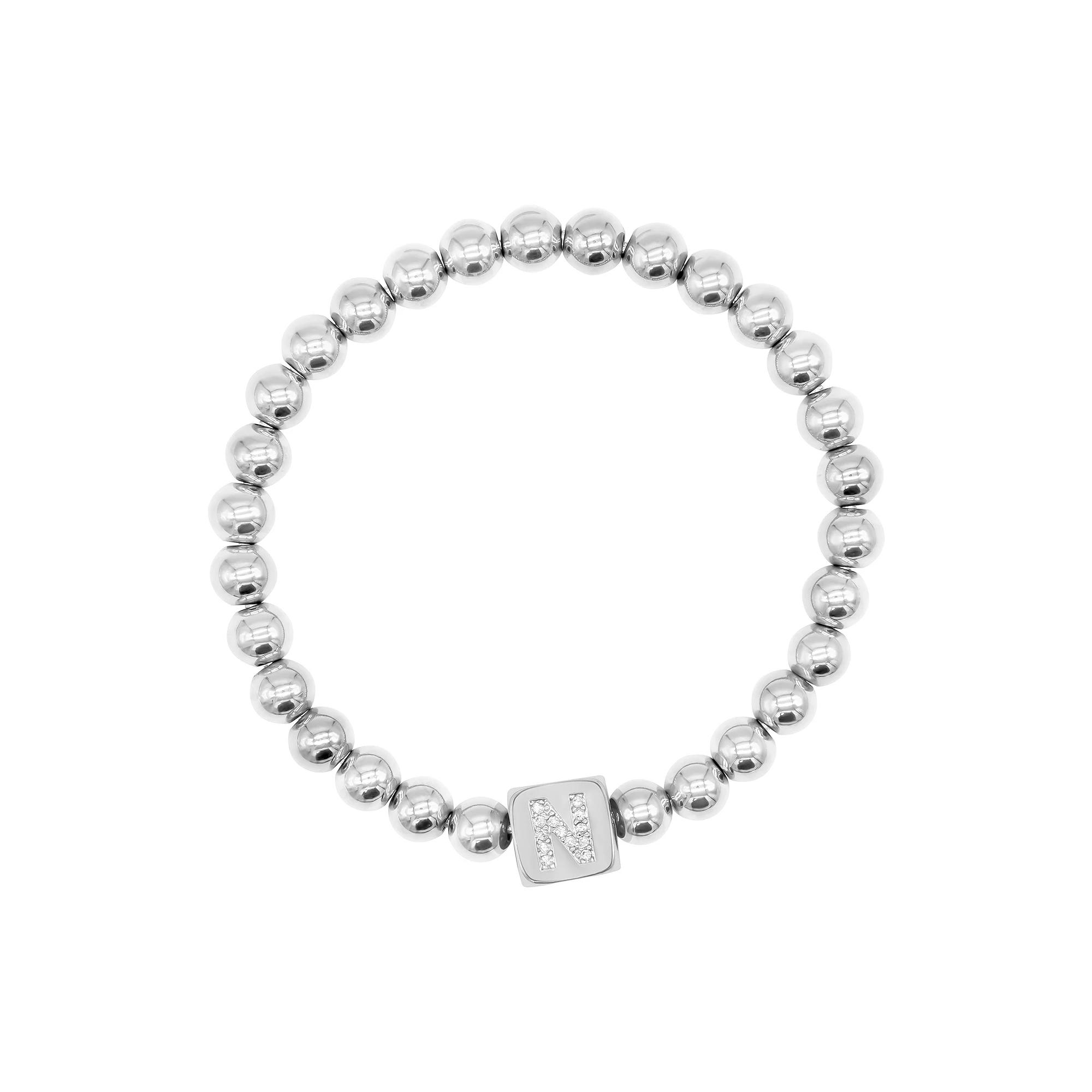 Adornia Silver Tone Cubic Zirconia Initial Cube Stretch Bracelet, Women's, Size: 7", Silver Tone N Product Image