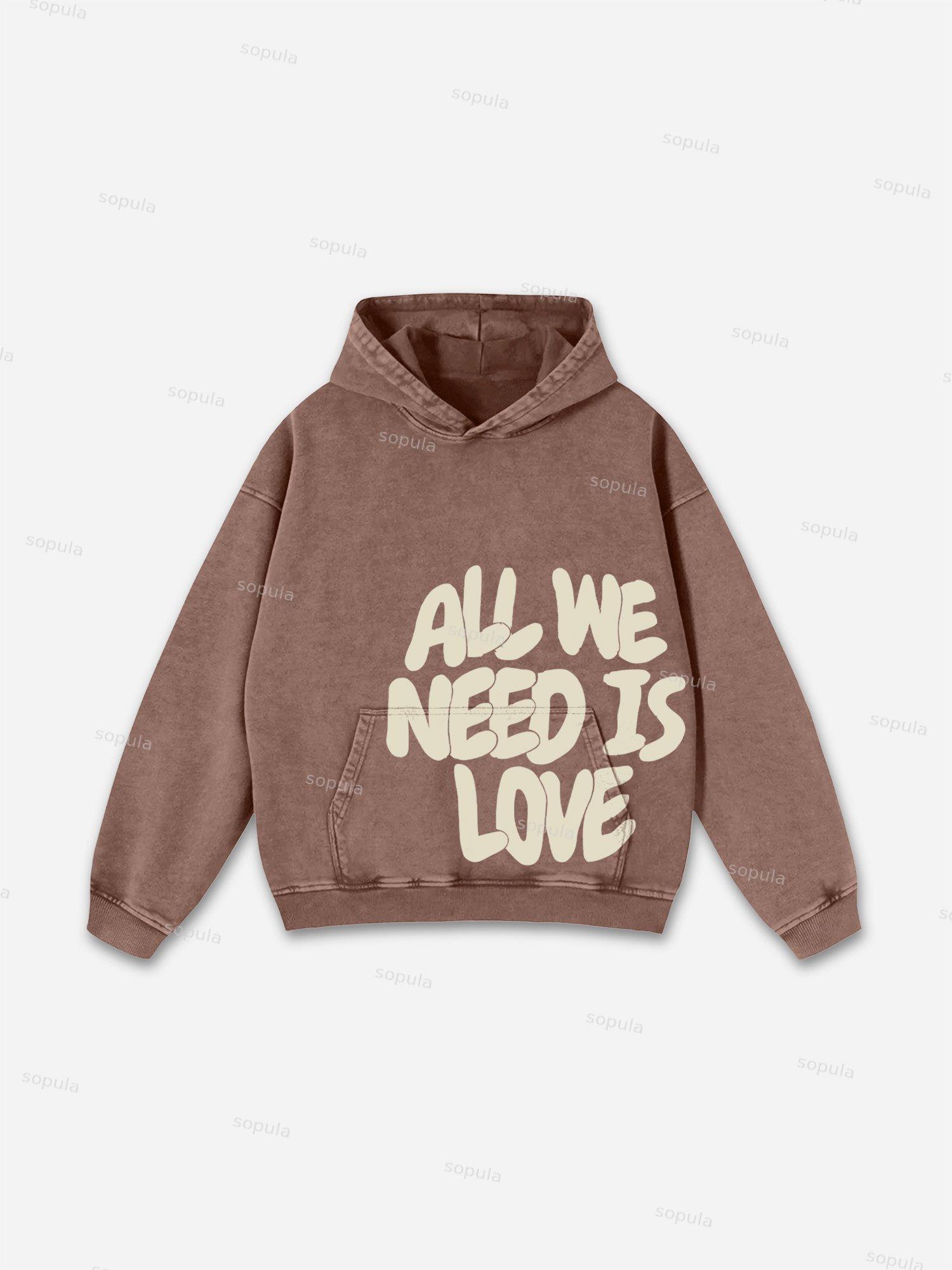 All We Need Is Love Print Pink Washed Hoodie Product Image