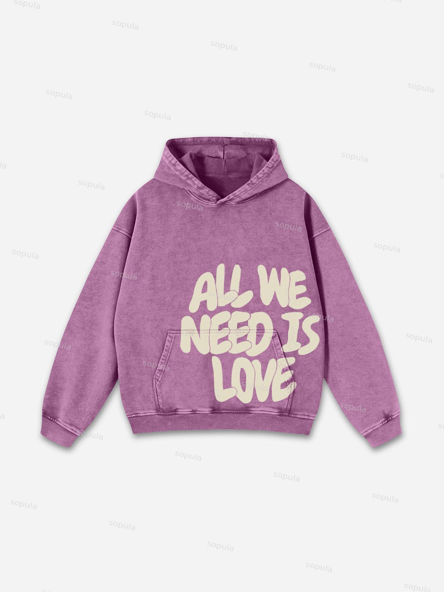 All We Need Is Love Print Pink Washed Hoodie Product Image