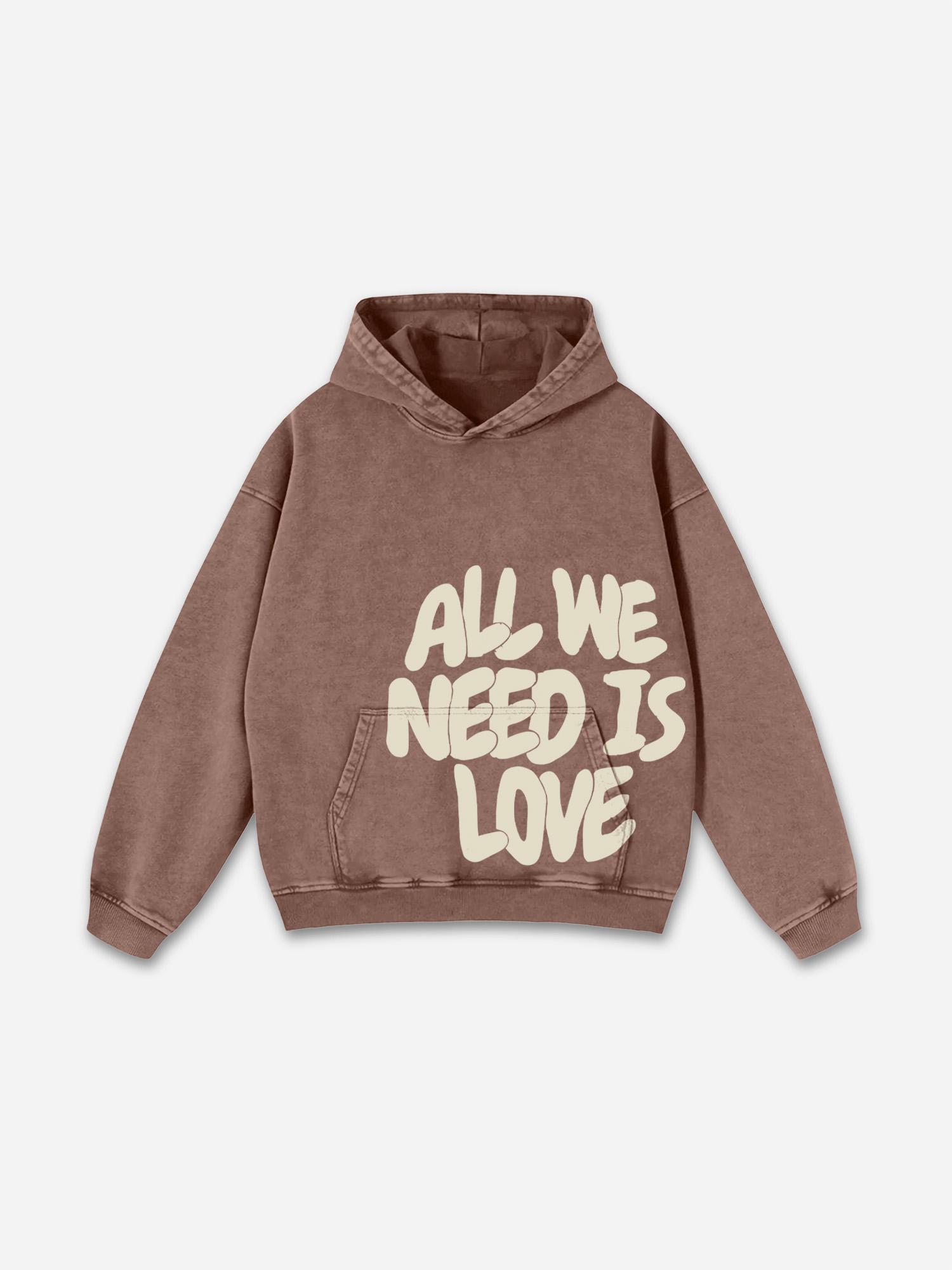 All We Need Is Love Print Pink Washed Hoodie Product Image