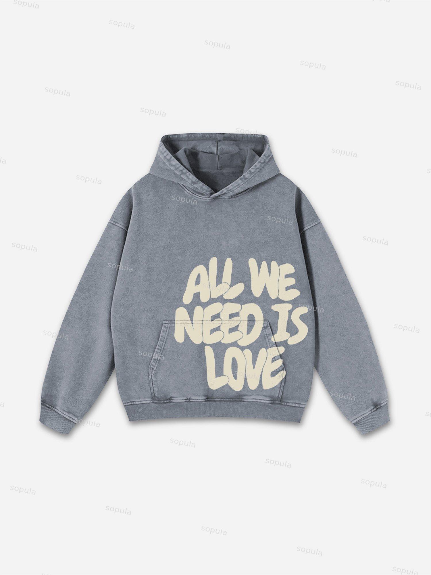 All We Need Is Love Print Pink Washed Hoodie Product Image