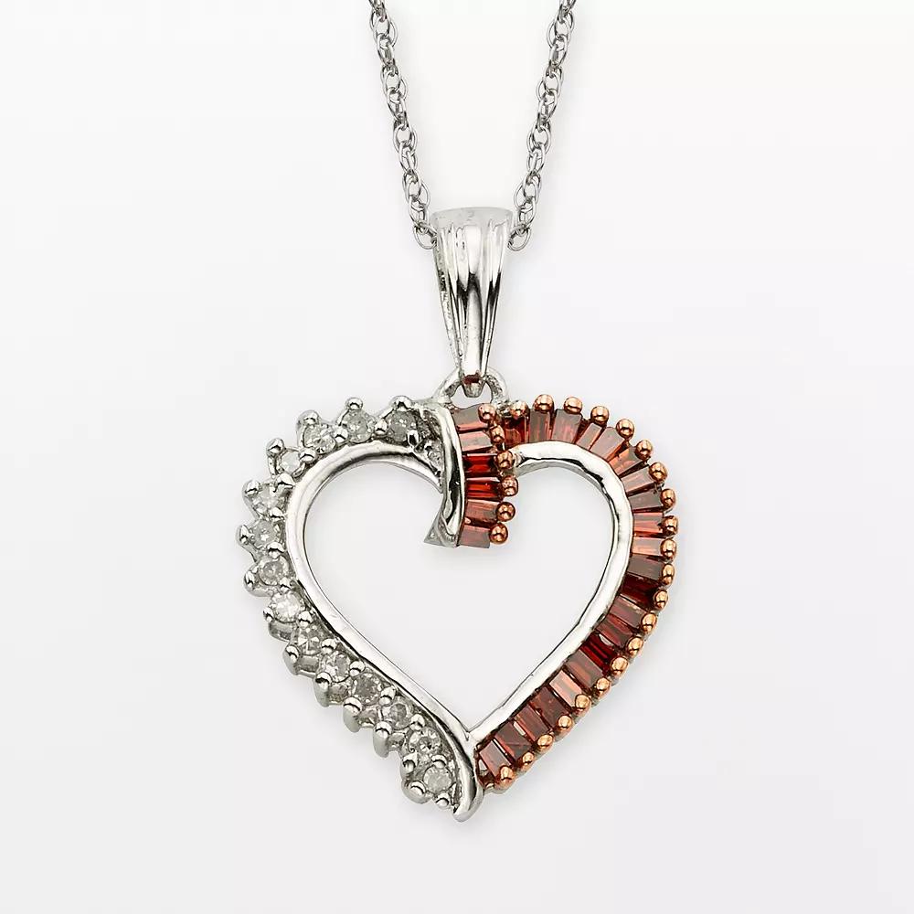 Jewelexcess Sterling Silver 1/4-ct. T.W. Red and White Diamond Heart Pendant, Women's, Size: 18" Product Image