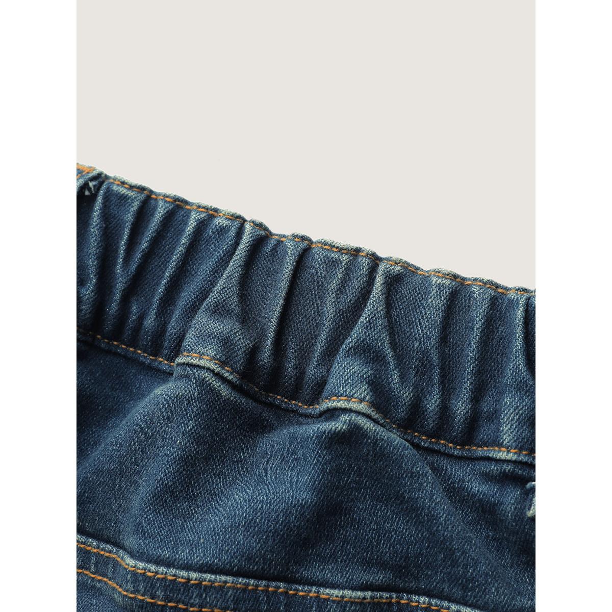 Plus Size Retro Wash Stretchy Waist Straight-Leg Jeans Women Bluevintage Leisure Non High stretch Slanted pocket Jeans BloomChic 26/4X Product Image