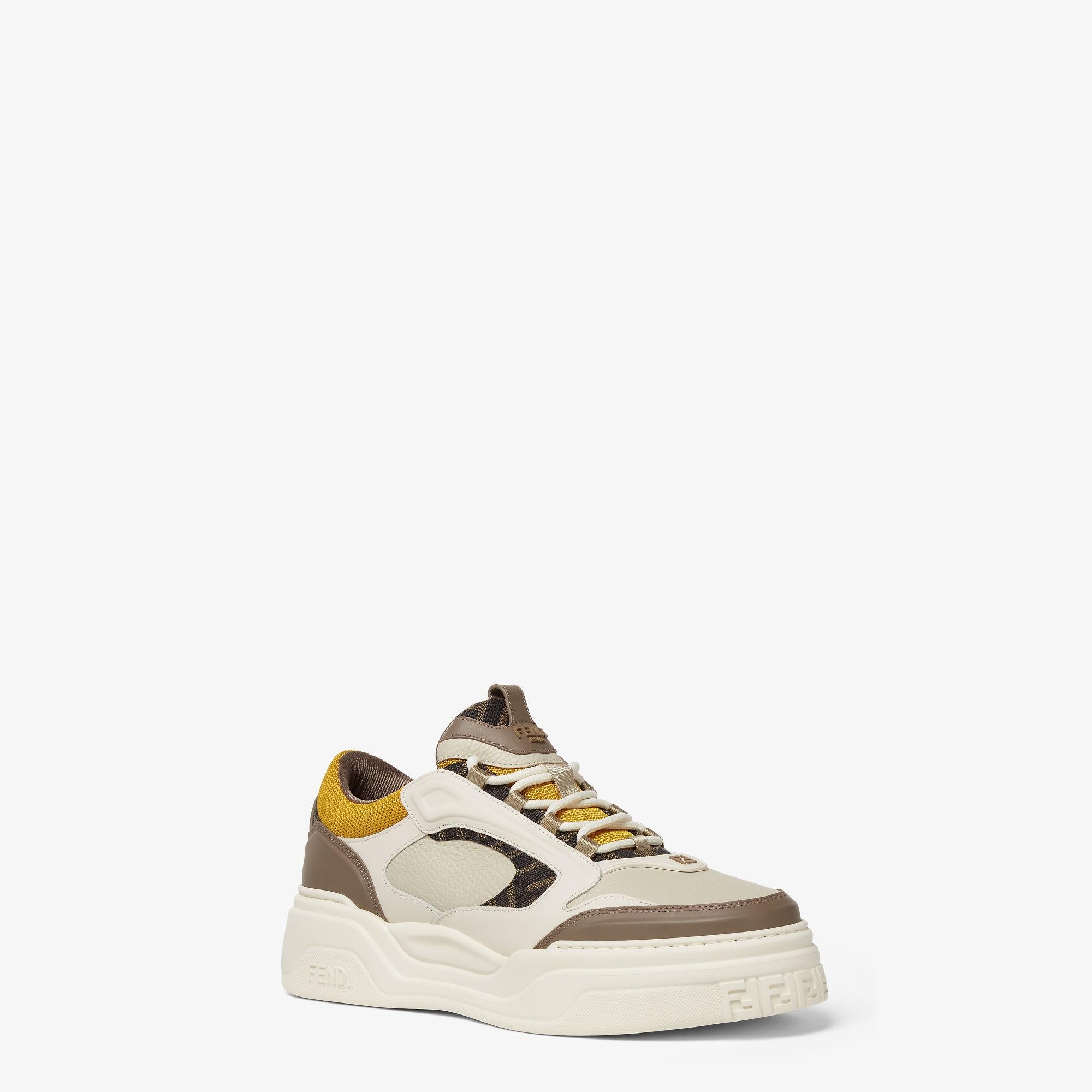 Fendi Force sneakersWhite, brown and yellow leather low-tops Product Image