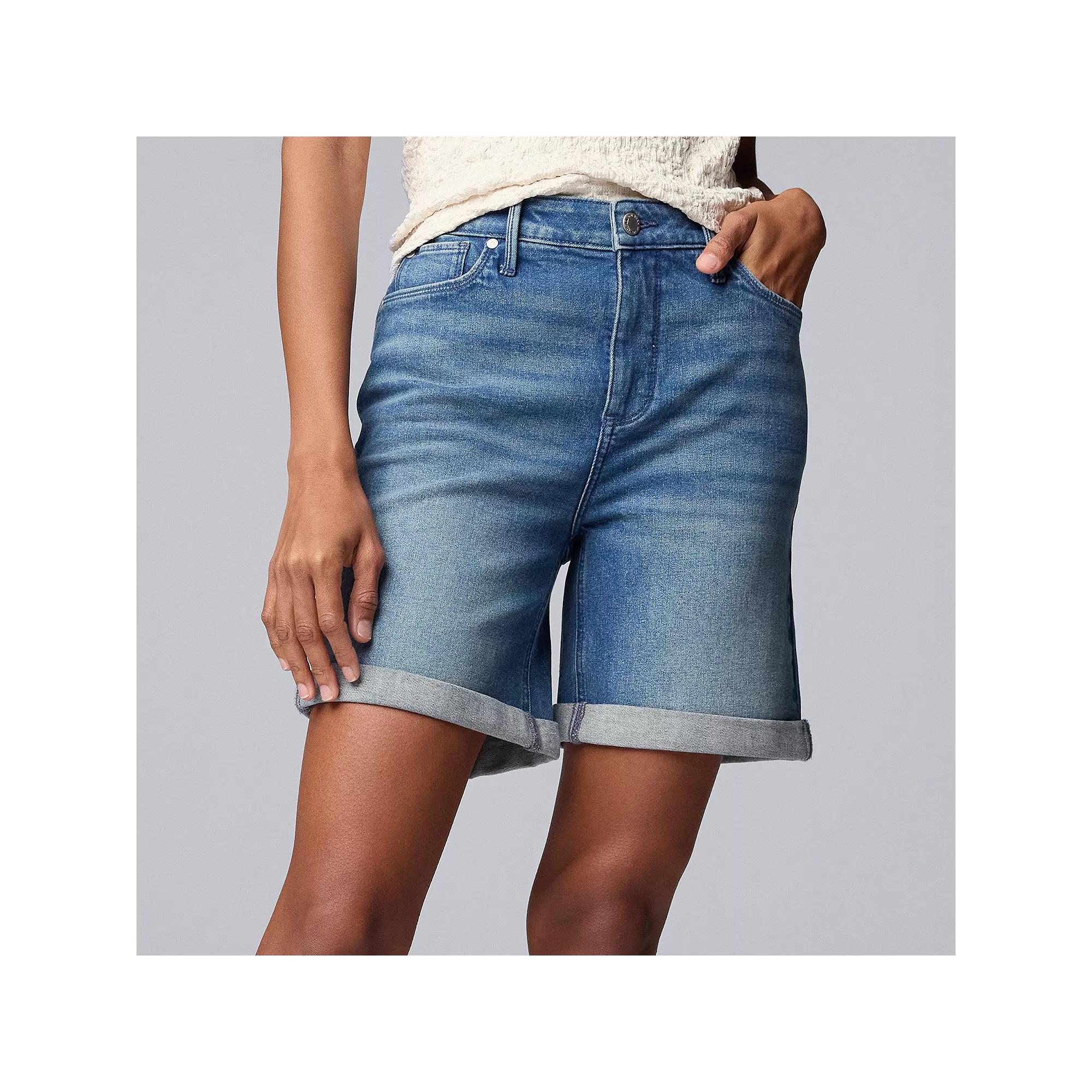 Women's Simply Vera Vera Wang High-Waisted 7" Bermuda Denim Shorts, Size: 8, Med Blue Blaire Product Image
