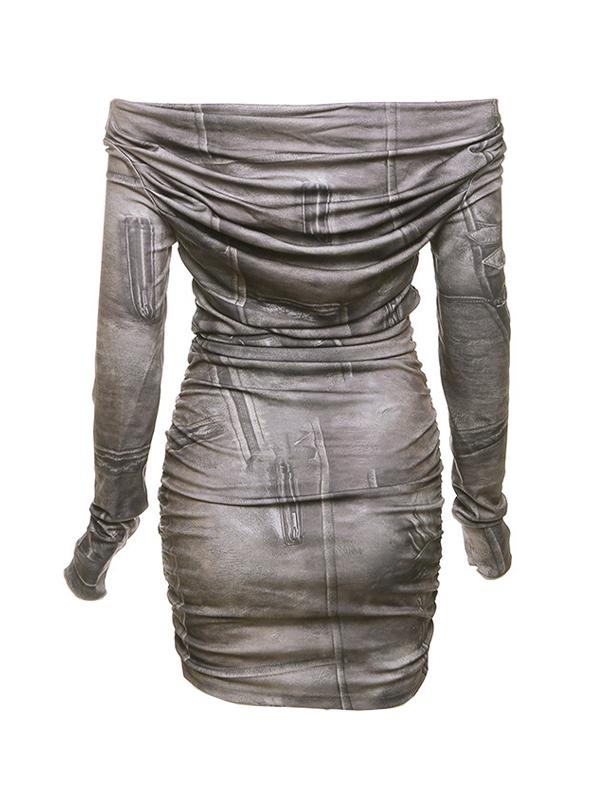 All Over Print Off Shoulder Flower Decor Ruched Mini Dress Product Image