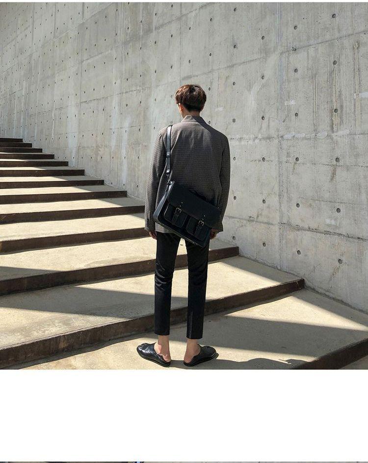 Plain Faux Leather Crossbody Briefcase Product Image