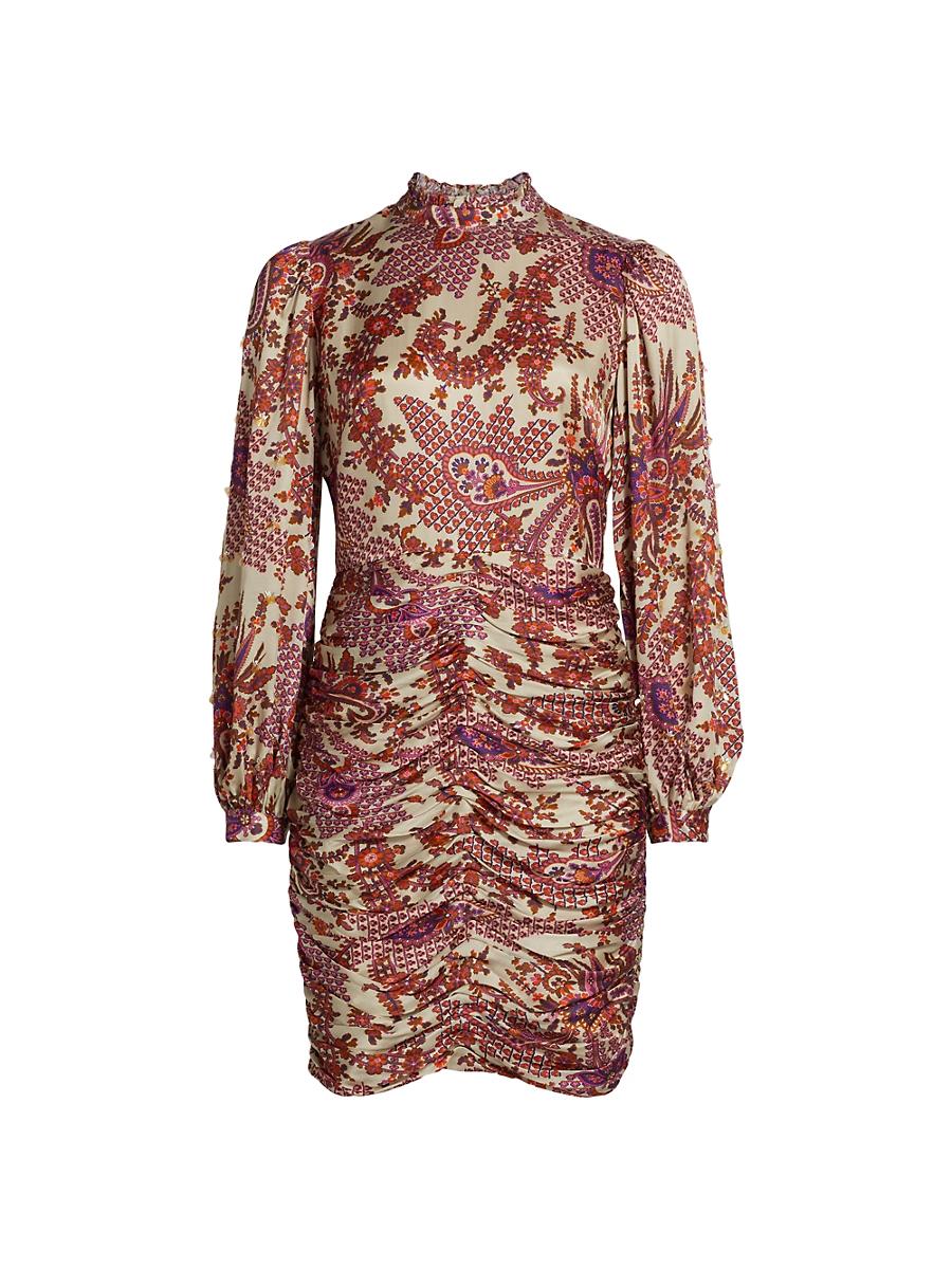 Womens Elizabeth Printed Satin Ruched Minidress Product Image