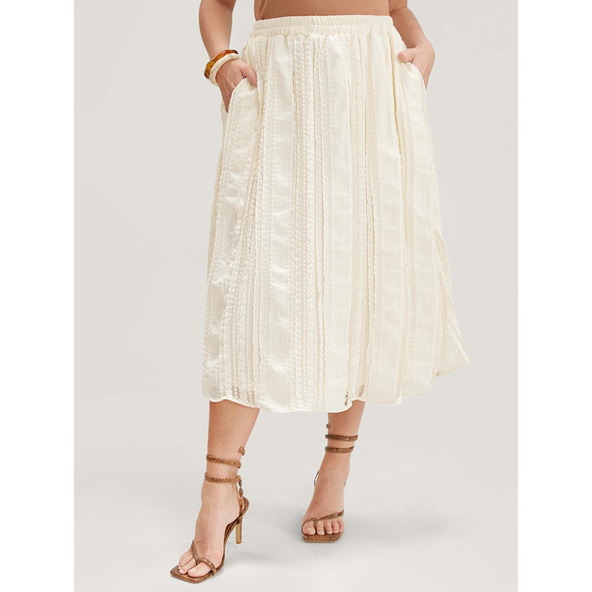 Plus Size Solid Textured Pocket Plisse Skirt Women Apricot Vacation Ruffles Low stretch Pocket Dailywear Skirts BloomChic 22-24/3X Product Image