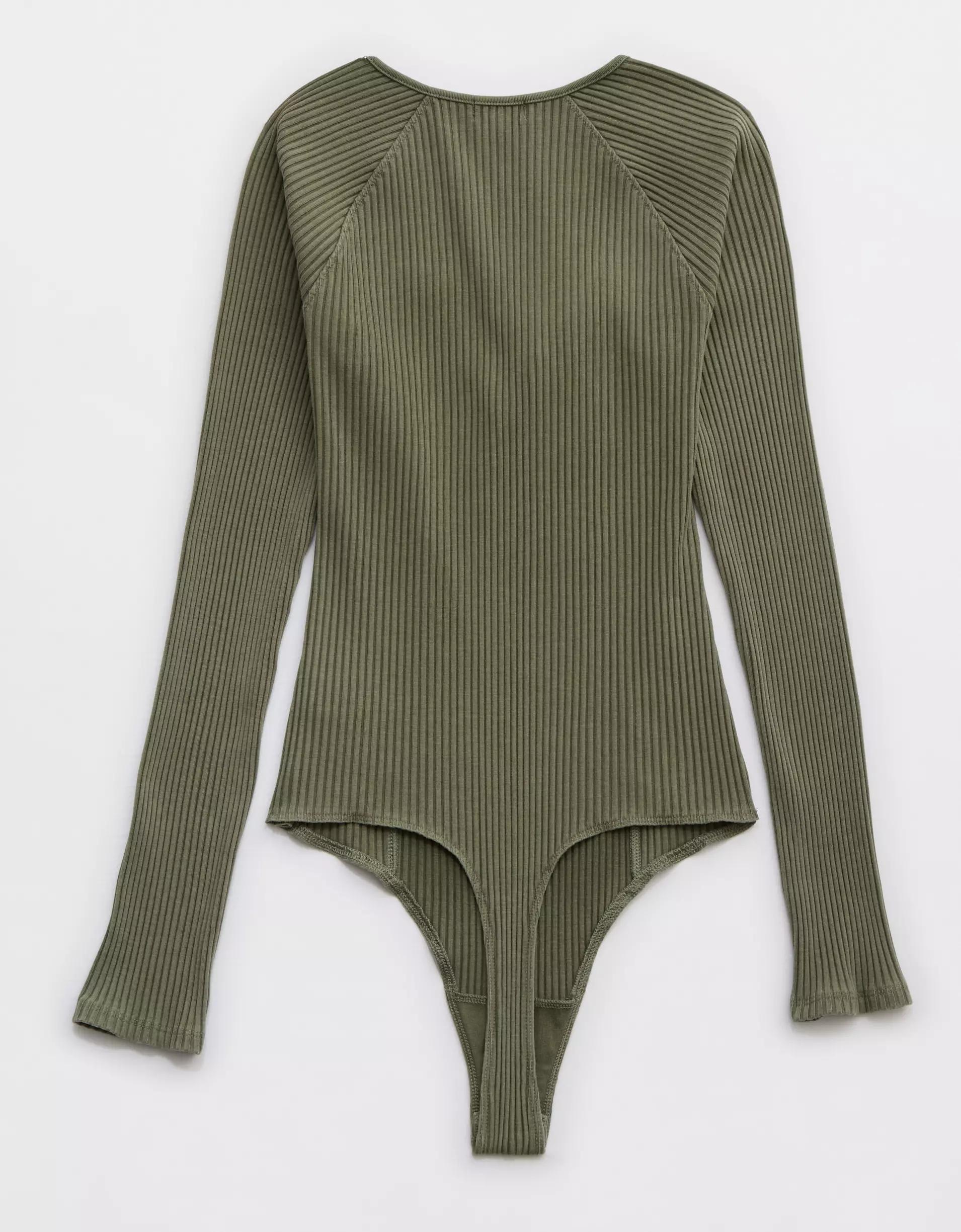 Aerie Long Sleeve Tie Front Bodysuit Product Image