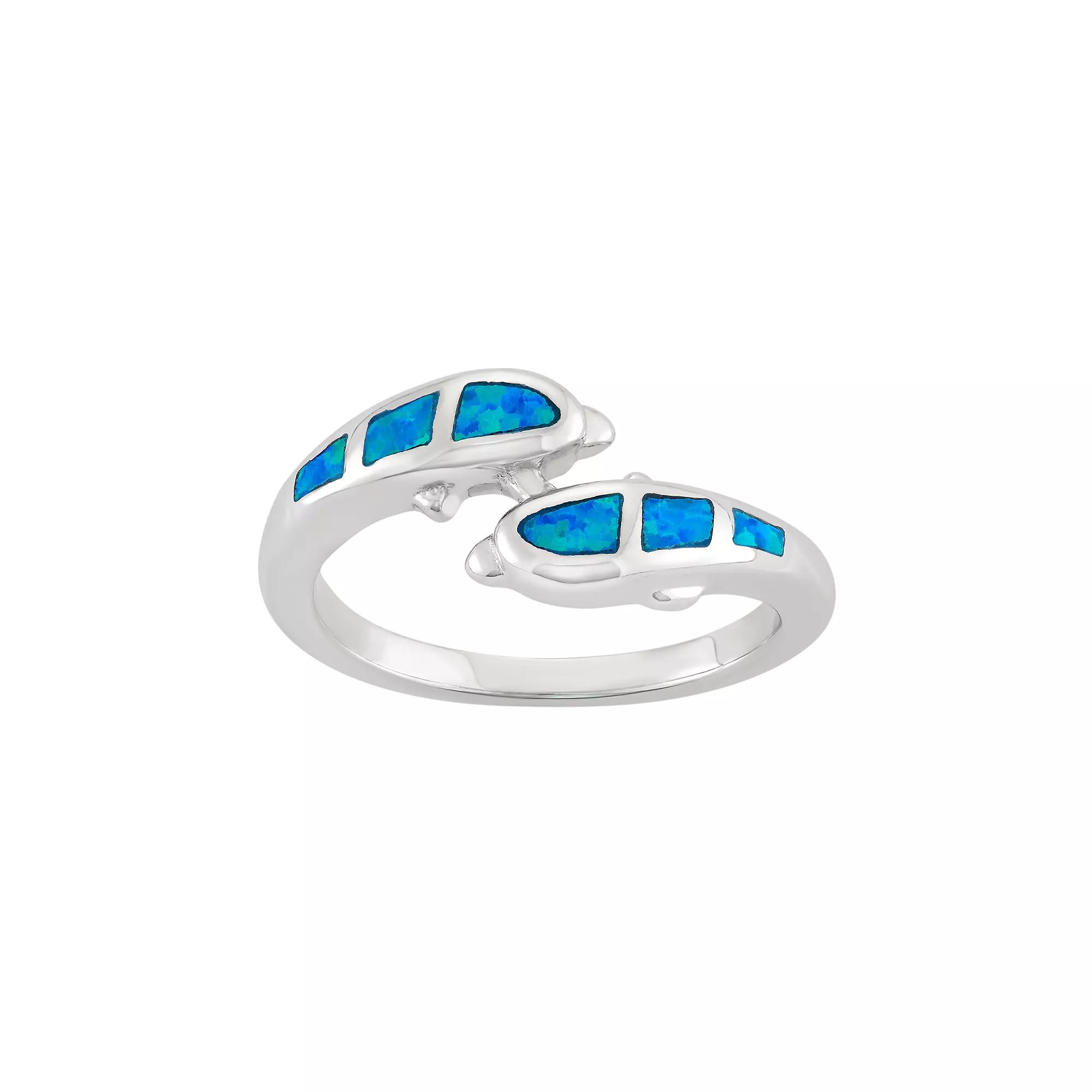 Nautica Rocks Lab-Created Blue Opal Sterling Silver Dolphin Bypass Ring, Women's,  Product Image