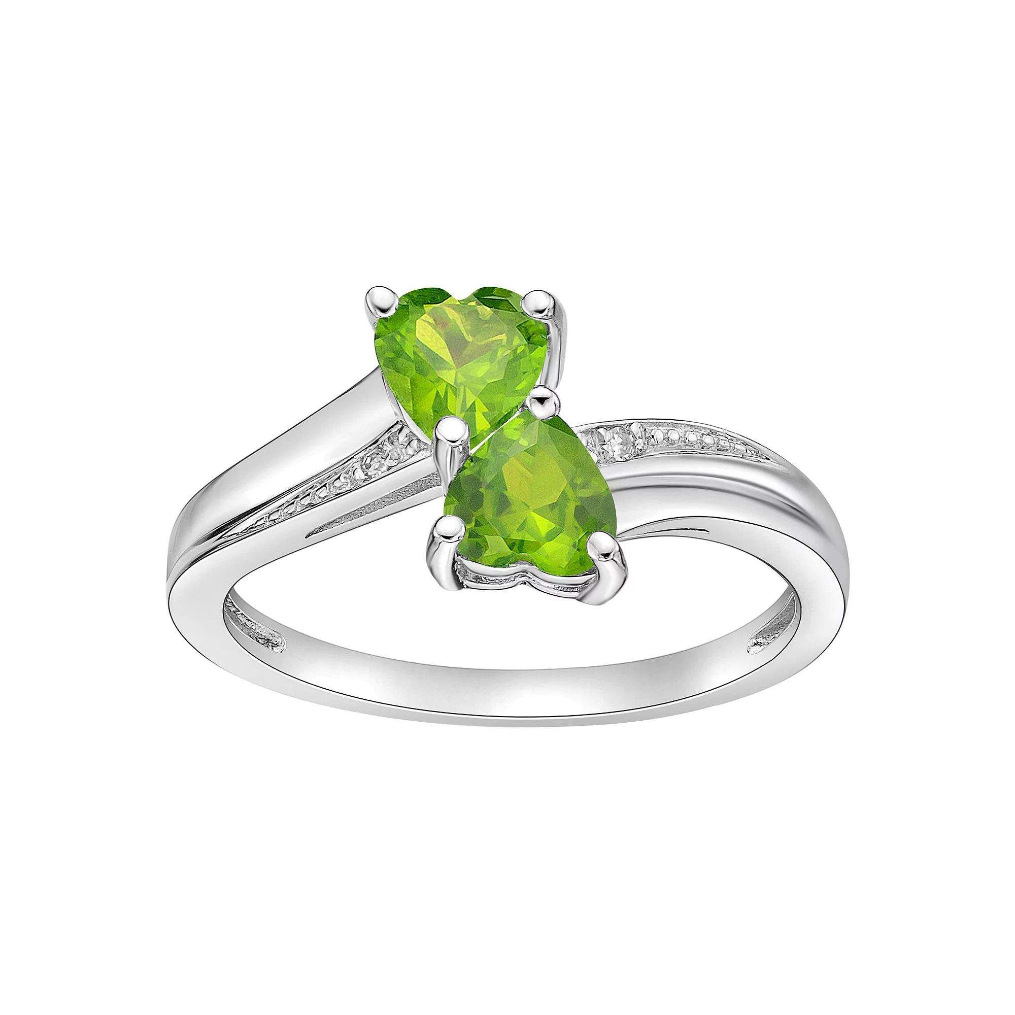 Gemminded Sterling Silver Gemstone & Diamond Accent Double Heart Bypass Ring, Women's, Size: 5, Peridot Product Image
