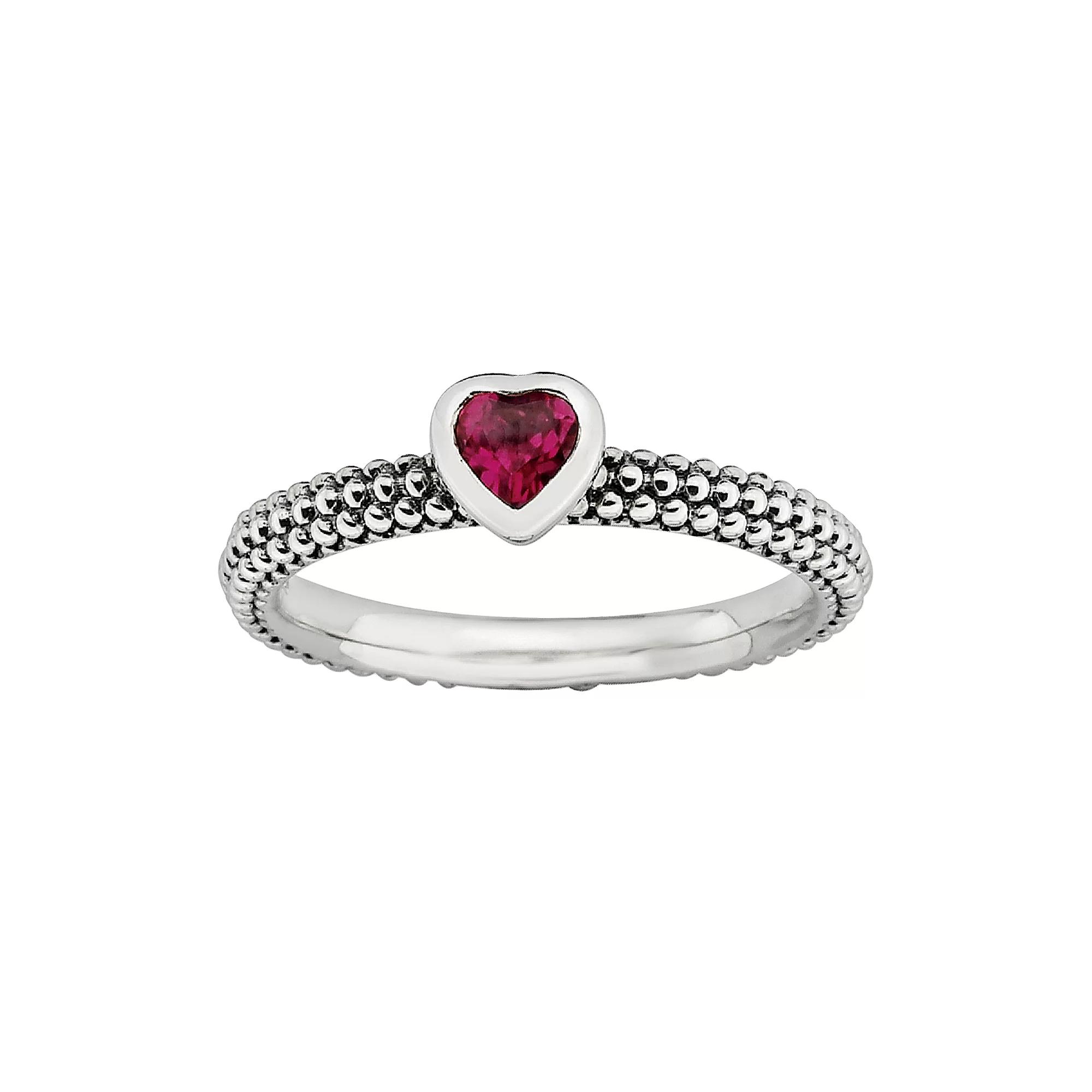 Stacks & Stones Sterling Silver Lab-Created Ruby Heart Stack Ring, Women's, Size: 7, Red Product Image