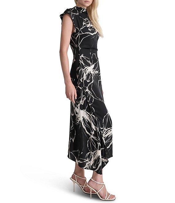 DKNY by Donna Karan Printed Woven Mock Neck Short Sleeve A-Line Dress Product Image