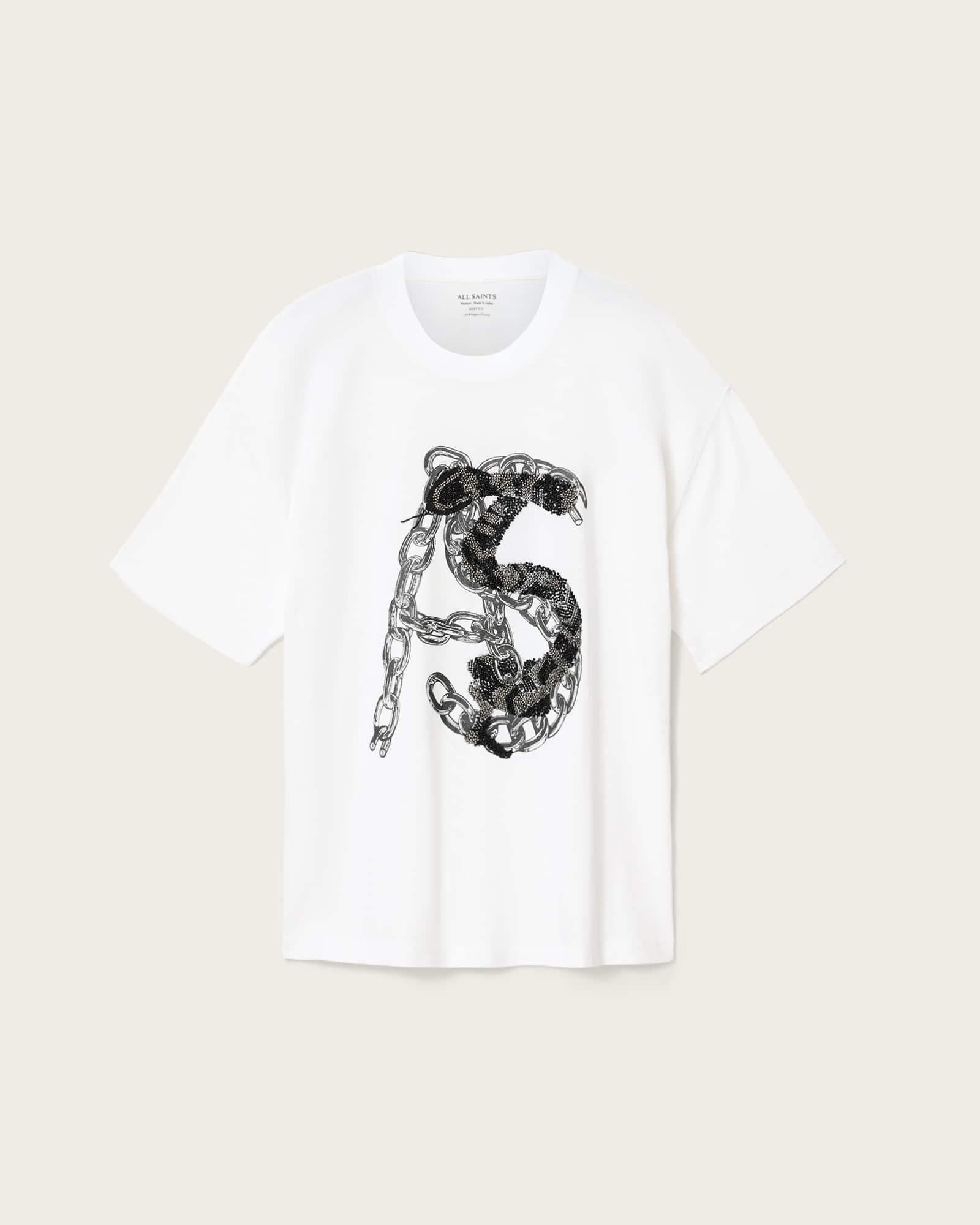 Scale Cropped Graphic T-Shirt Chalk White | ALLSAINTS US Product Image