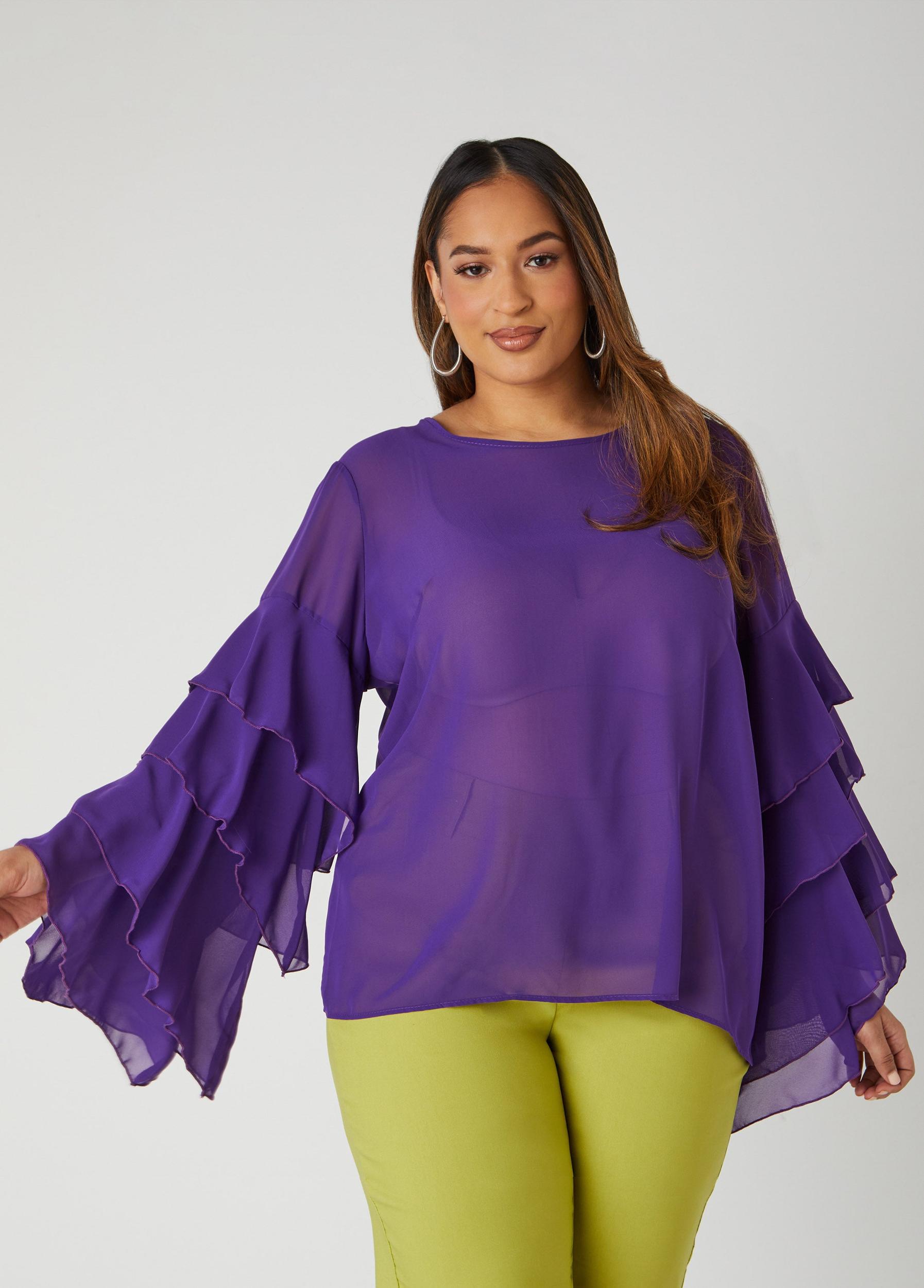 Plus Size Ruffle Sleeved Blouse Ashley Stewart Product Image