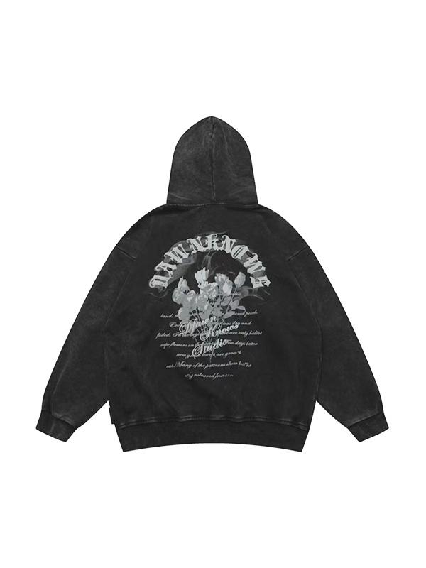 Men's Washed Distressed Letter Print Oversized Hoodie Product Image