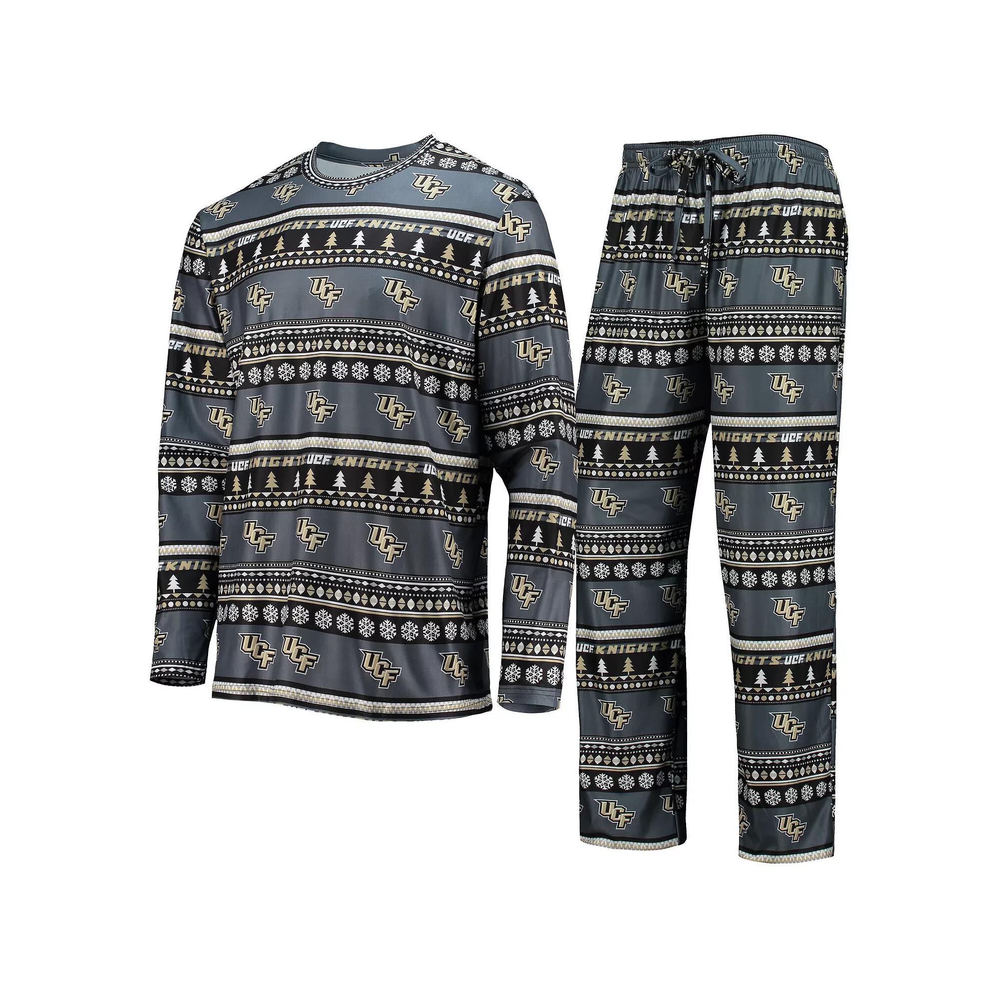 Men's Concepts Sport Charcoal UCF Knights Ugly Sweater Long Sleeve T-Shirt and Pants Sleep Set,  Product Image