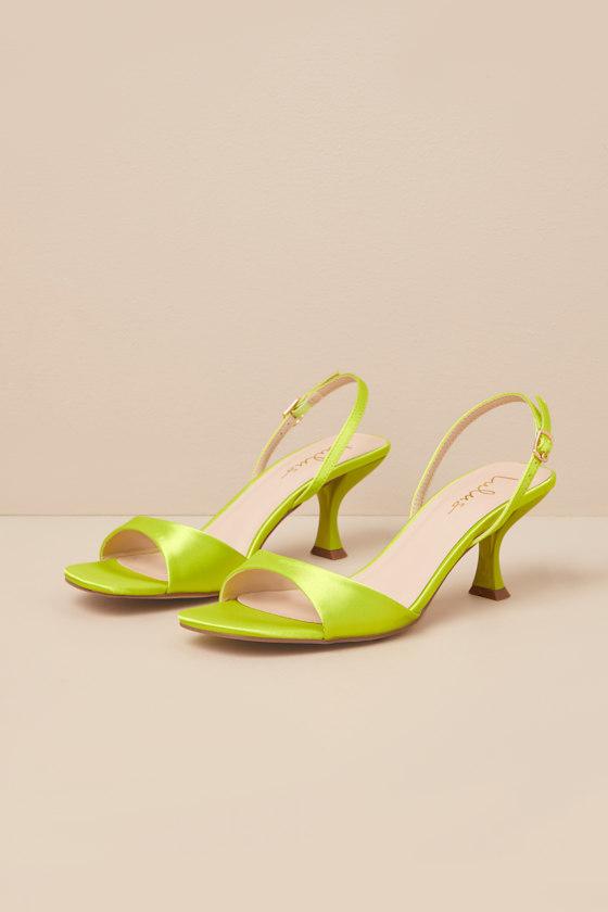 Soline Lime Satin Slingback Low Heel Sandals Product Image