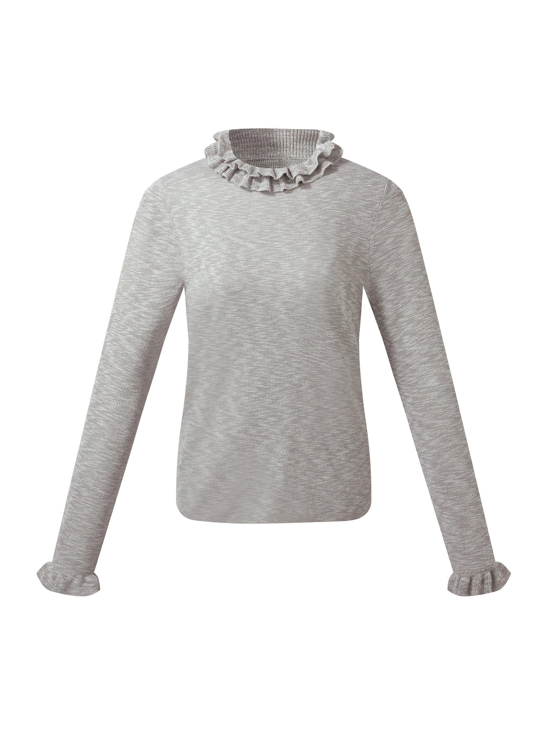 Ruffle Neckline Women Knit Top Product Image