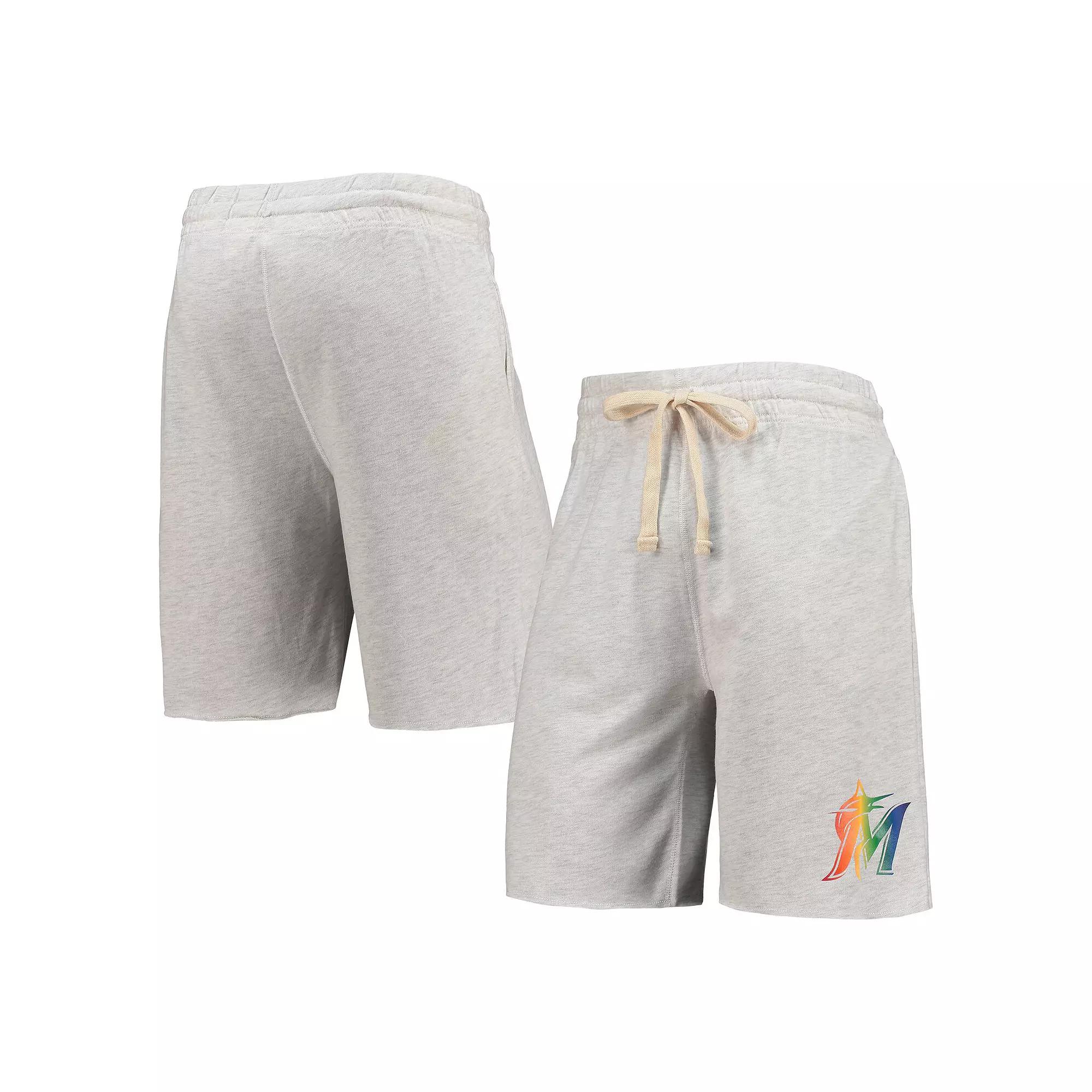 Men's Concepts Sport Oatmeal Miami Marlins Mainstream Logo Terry Tri-Blend Shorts,  Product Image